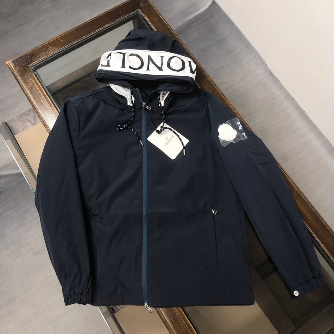 Moncler Hooded Letter Jacket Navy Blue
