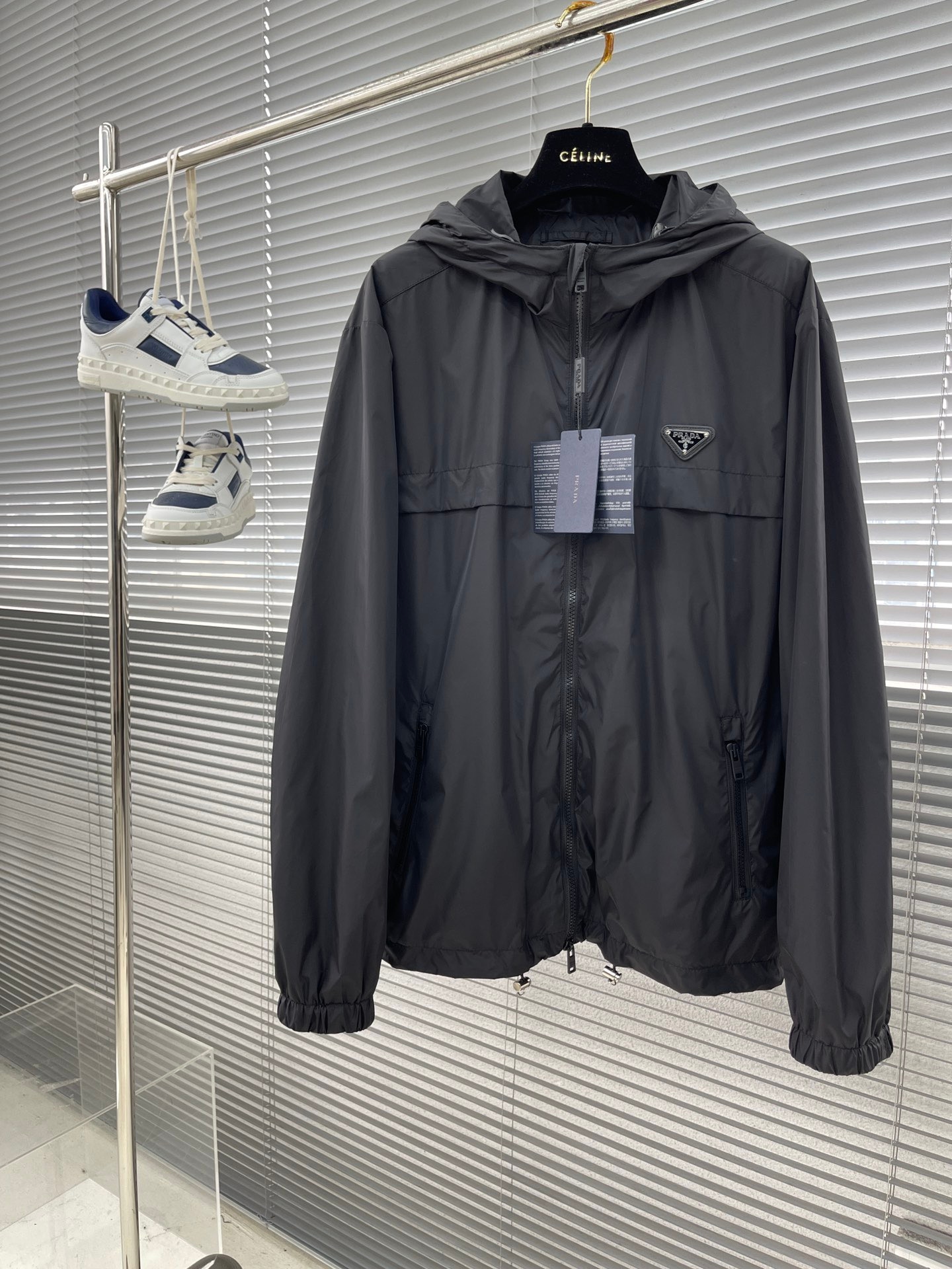 Prada Re-Nylon Blouson Stripe Jacket Black