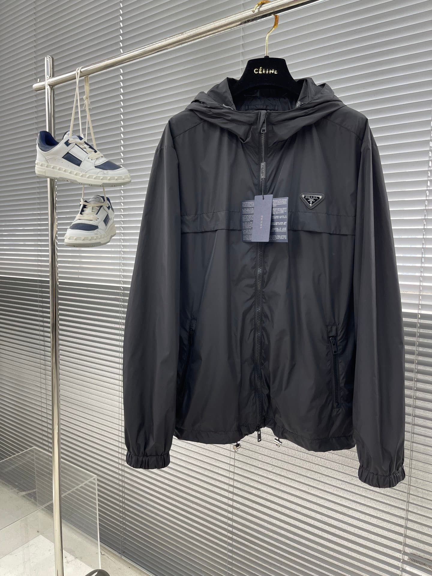 Prada Re-Nylon Blouson Stripe Jacket Black