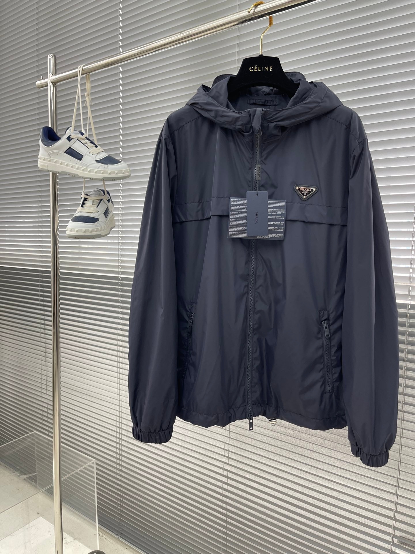 Prada Re-Nylon Blouson Stripe Jacket Navy Blue