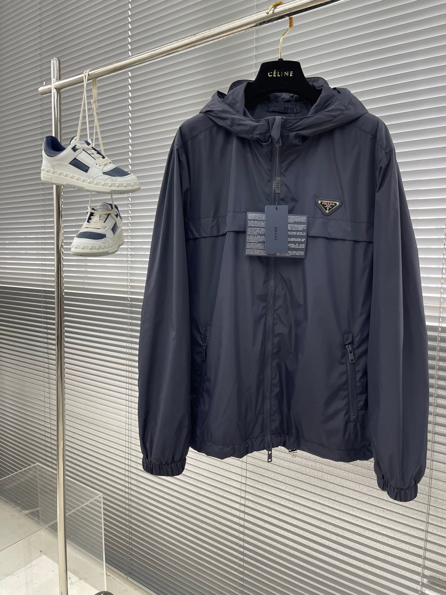 Prada Re-Nylon Blouson Stripe Jacket Navy Blue