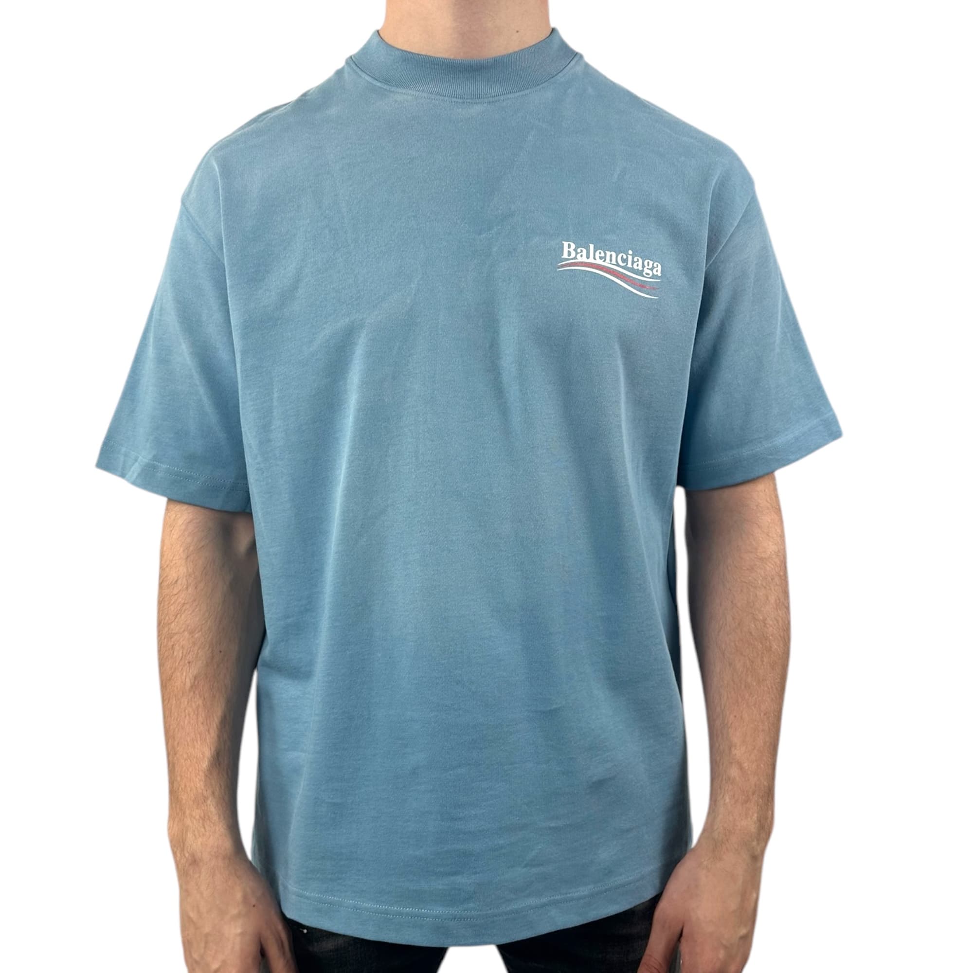 Balenciaga T-shirt Political Ciel Blue