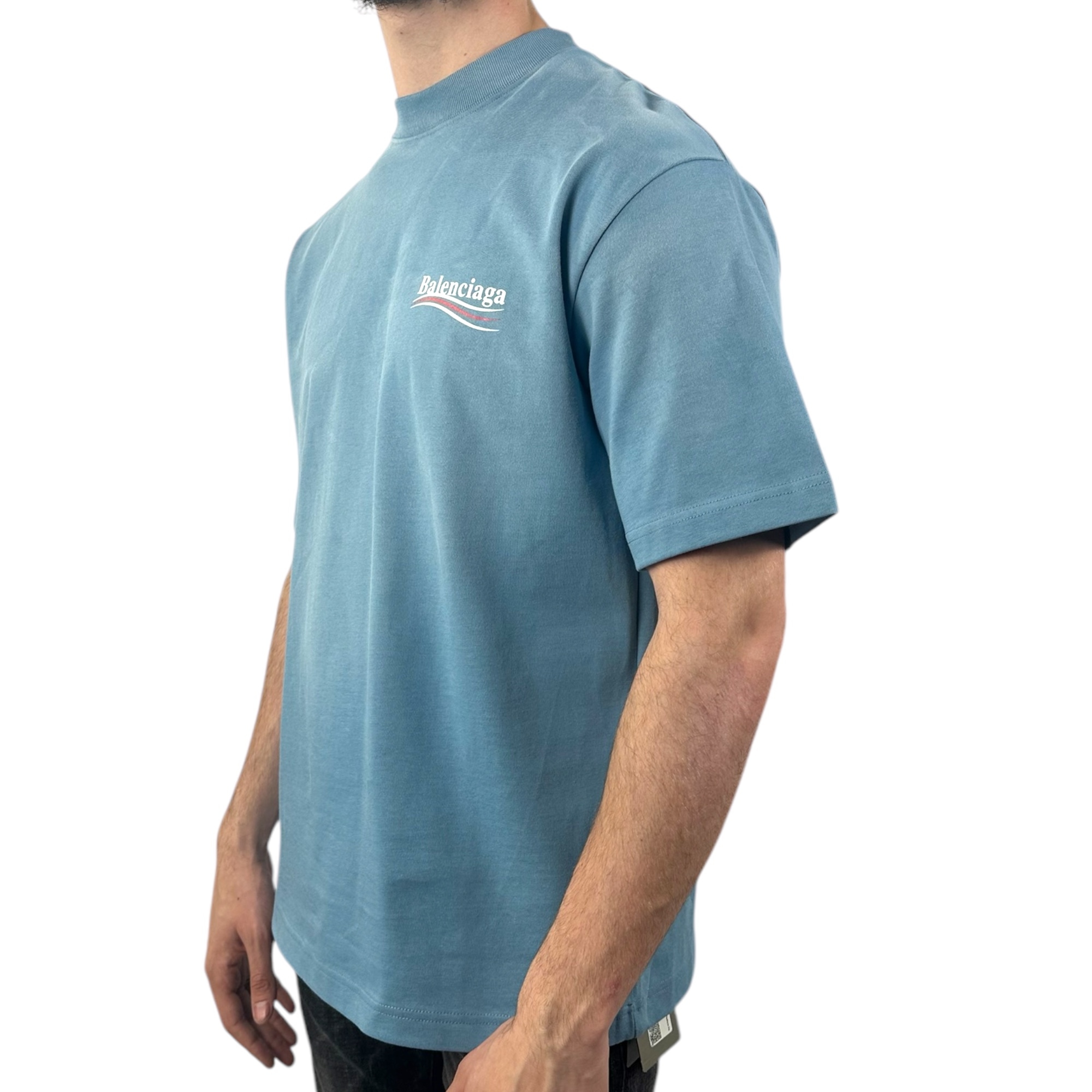 Balenciaga T-shirt Political Ciel Blue - Image 2