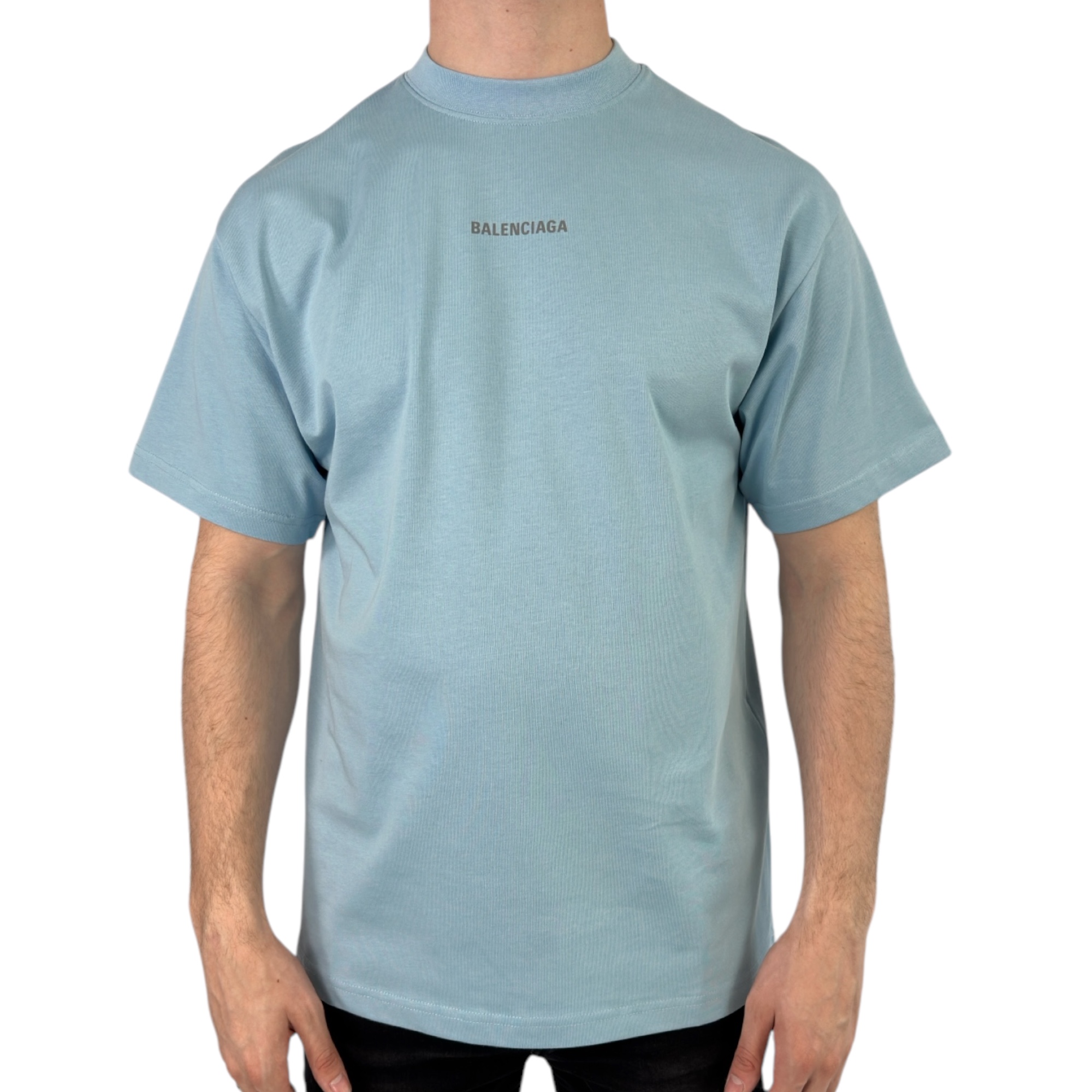 Balenciaga T-shirt Reflective Logo Light Blue - Image 1