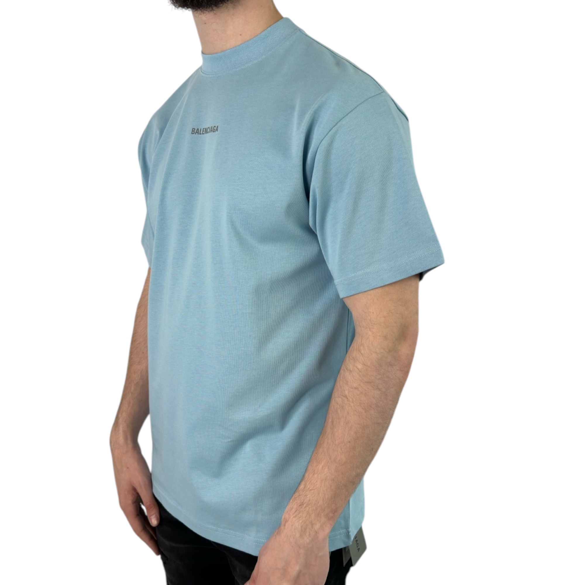 Balenciaga T-shirt Reflective Logo Light Blue - Image 2