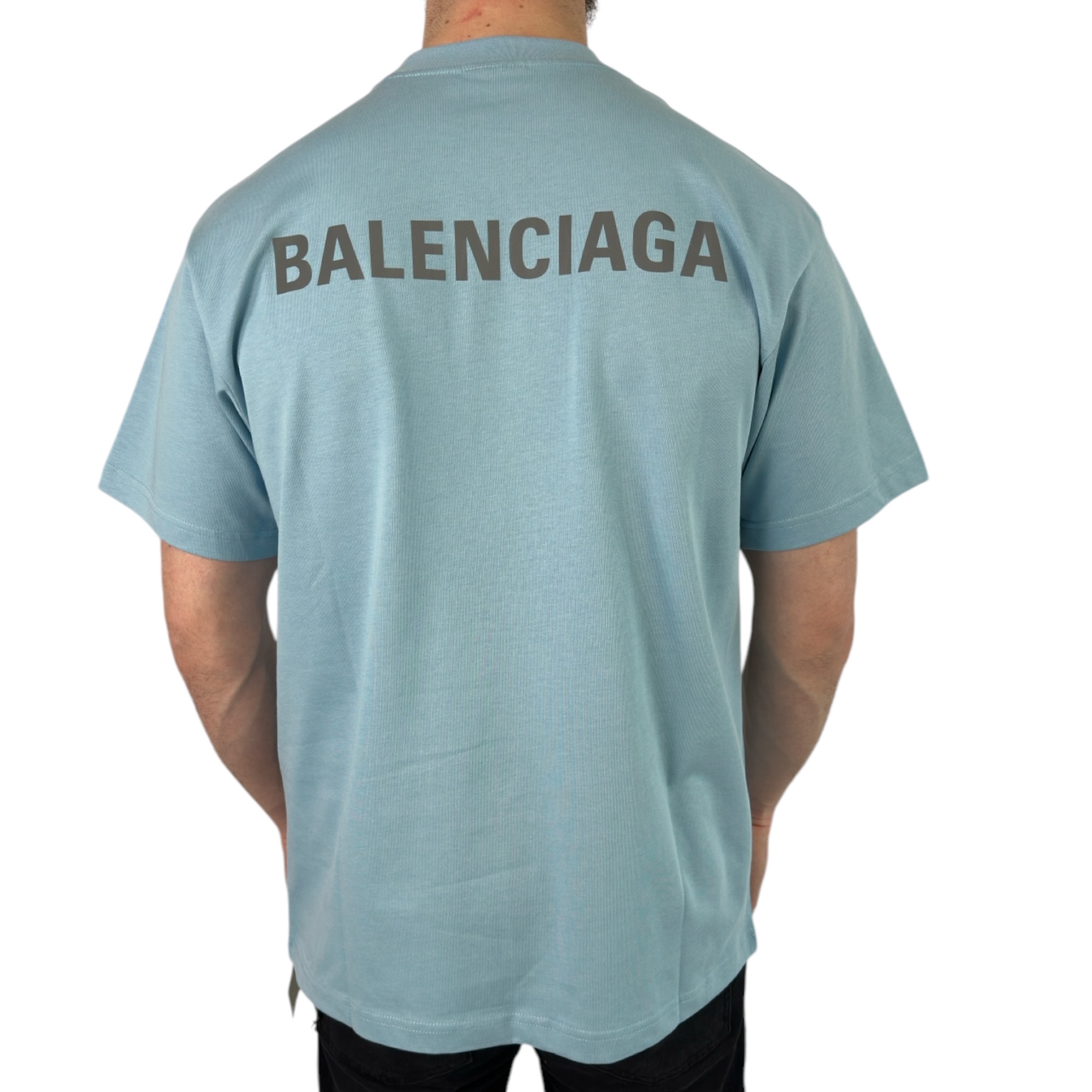 Balenciaga T-shirt Reflective Logo Light Blue - Image 3