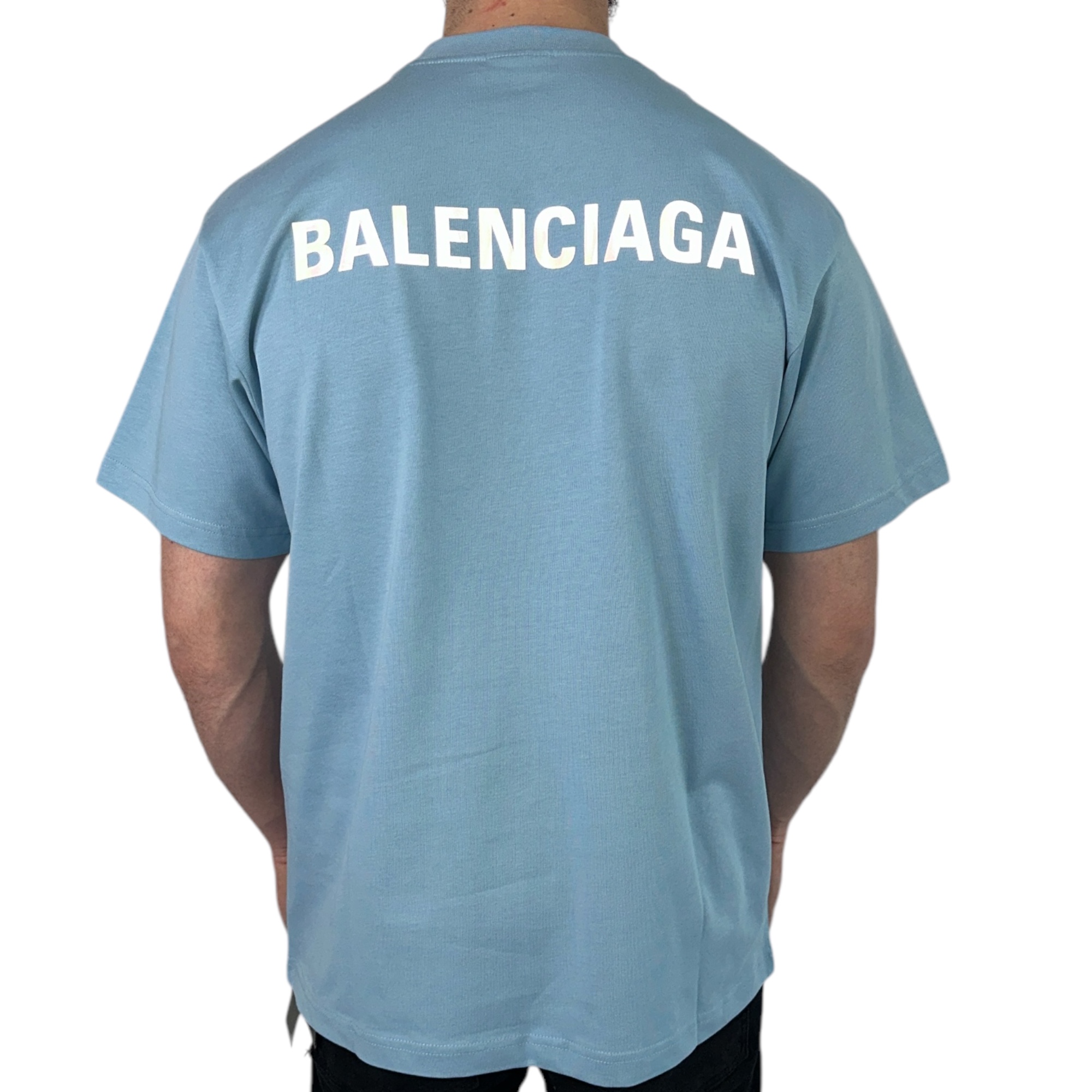 Balenciaga T-shirt Reflective Logo Light Blue - Image 4