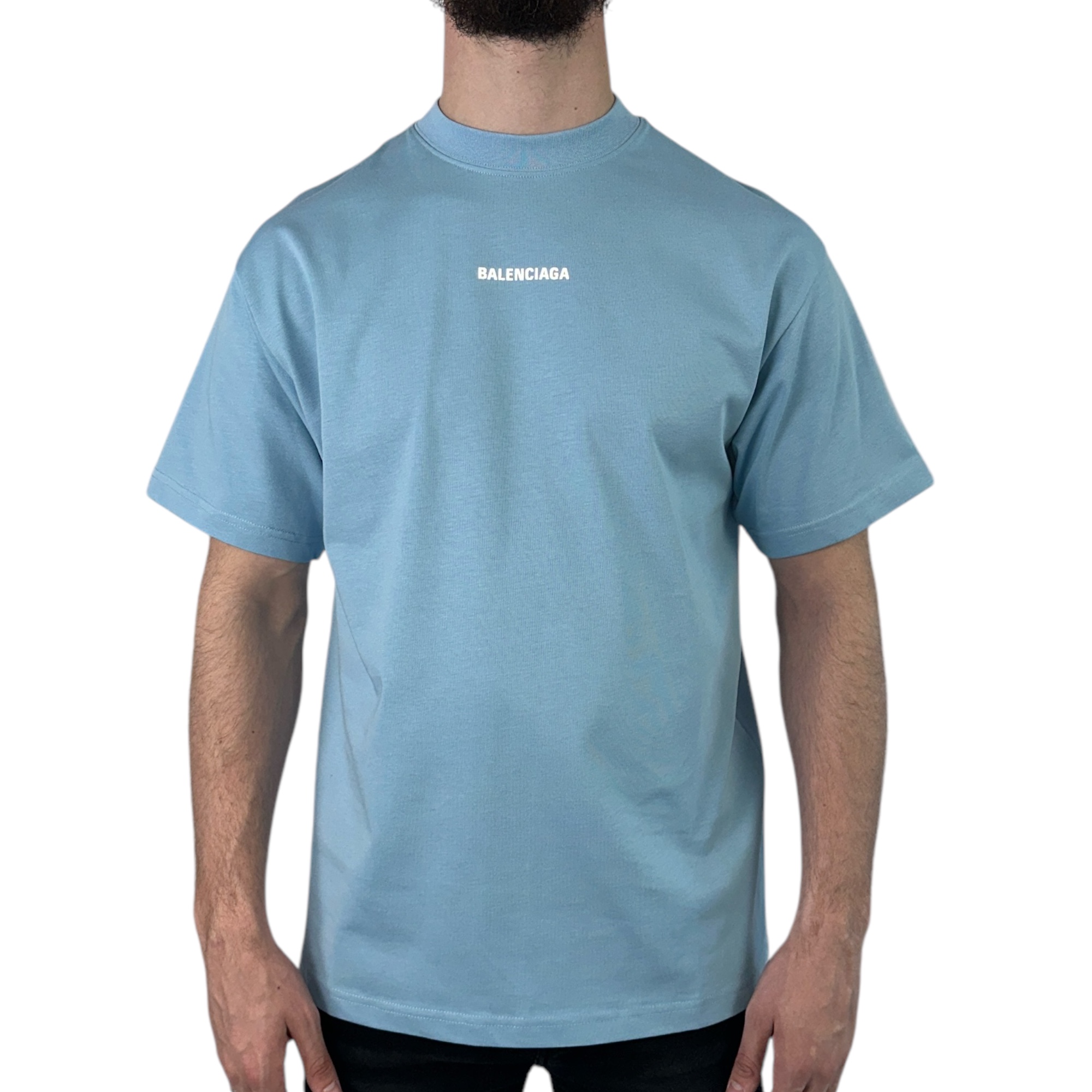 Balenciaga T-shirt Reflective Logo Light Blue - Image 5