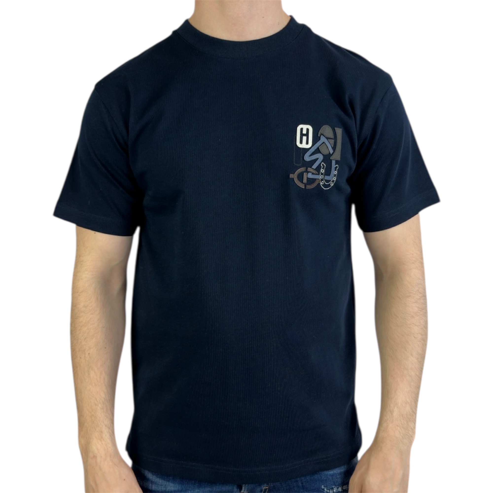 Hermes T-shirt Logo Print Navy Blue - Image 1