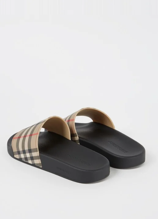 Burberry Checkered Vintage Slides Black Beige - Image 2