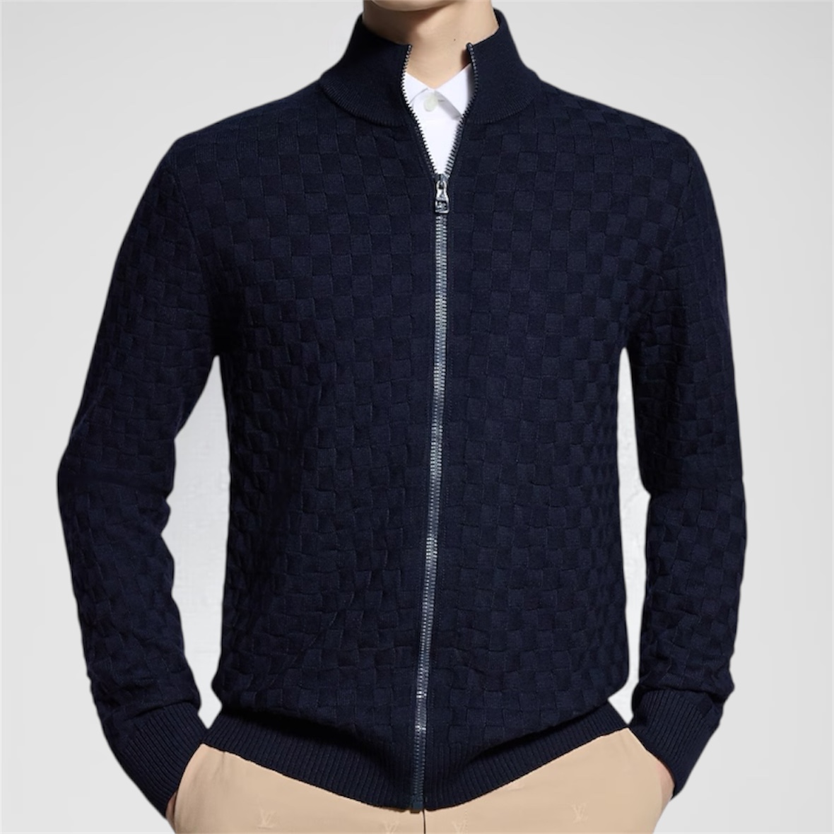 Louis Vuitton Damier Signature Zip-Through Cardigan Navy Blue - Image 2