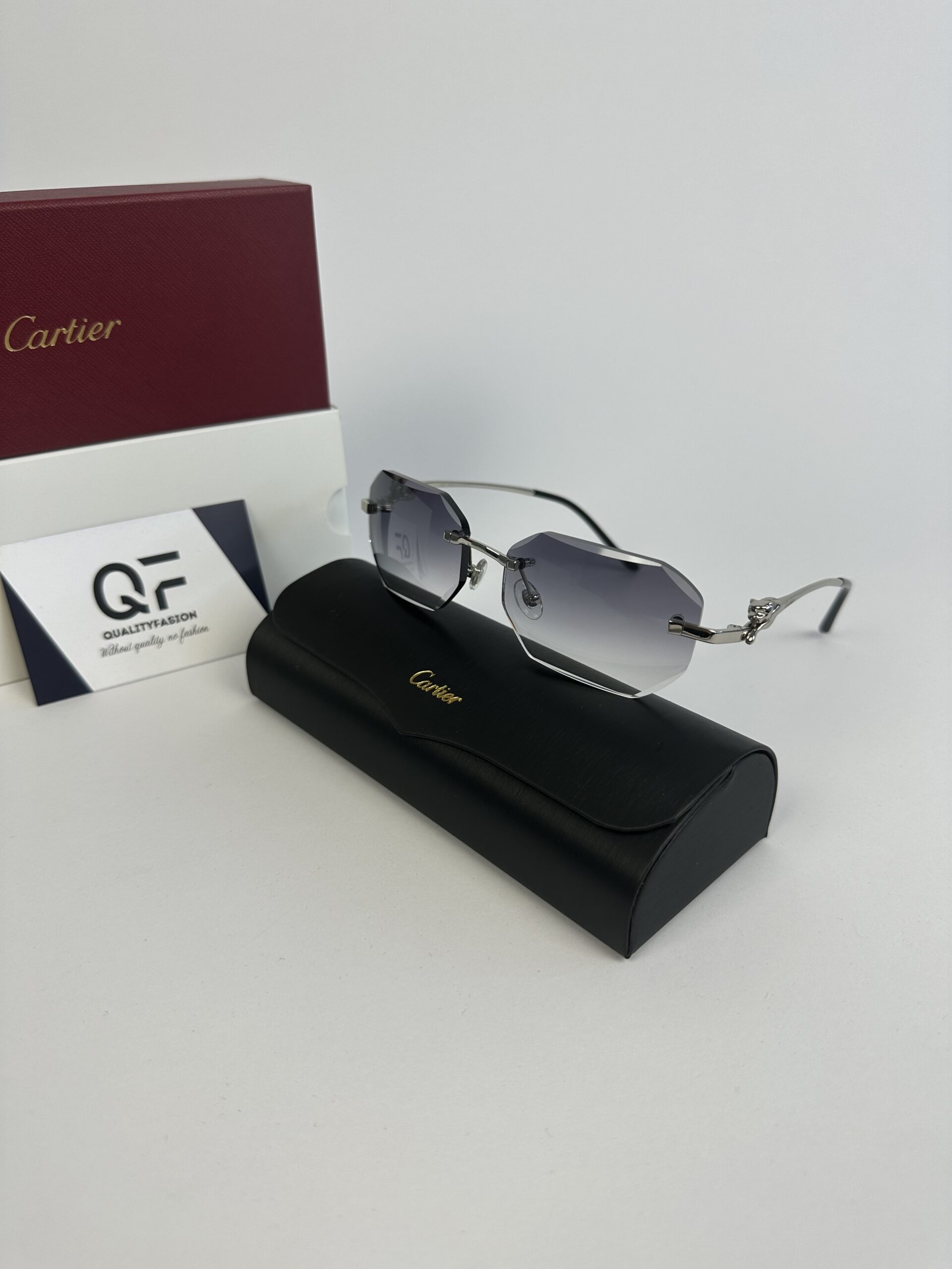 Cartier Panthere DC Glasses Silver Frame Black - Image 1