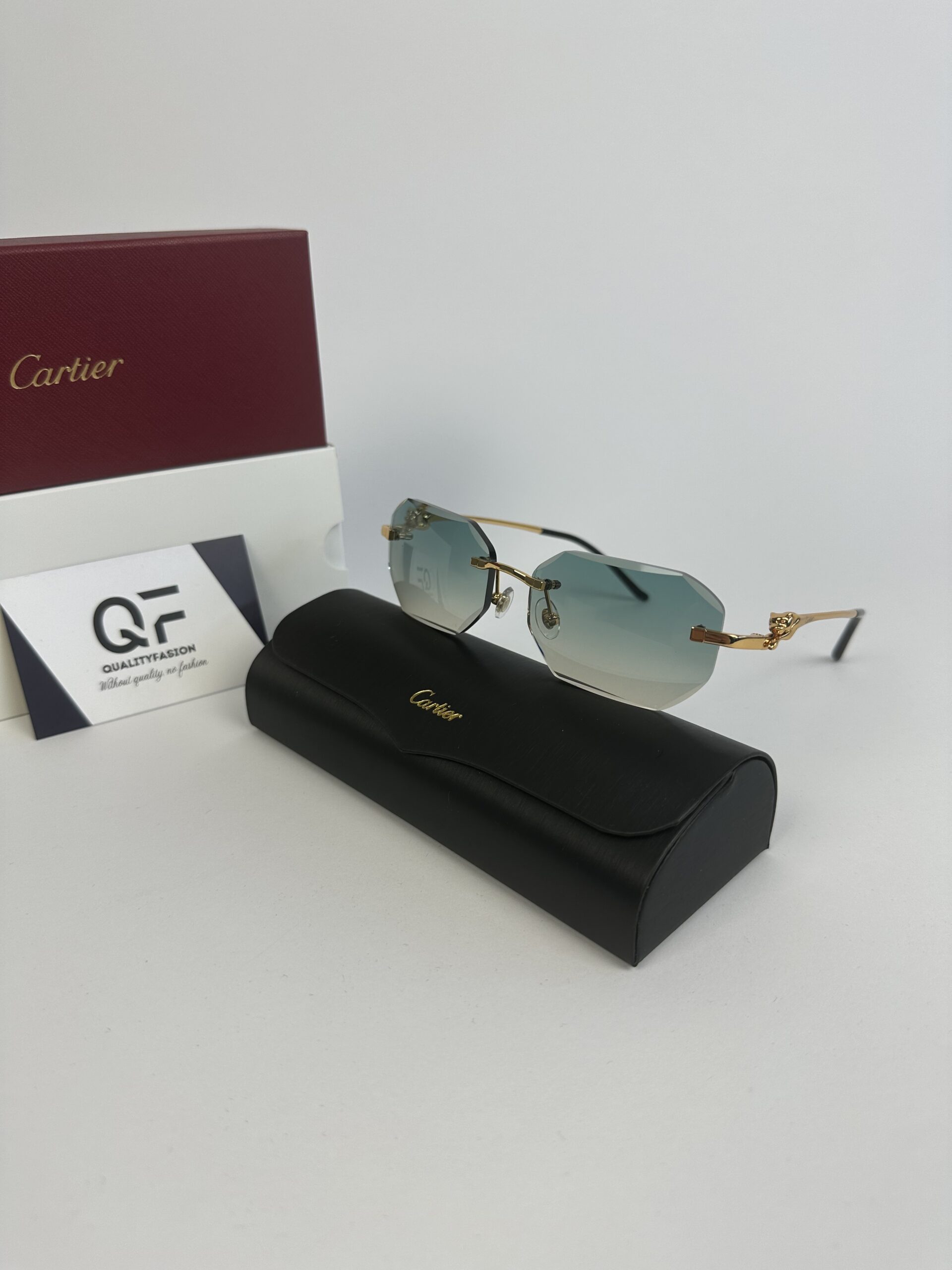Cartier Panthere DC Glasses Silver Frame Green - Image 1