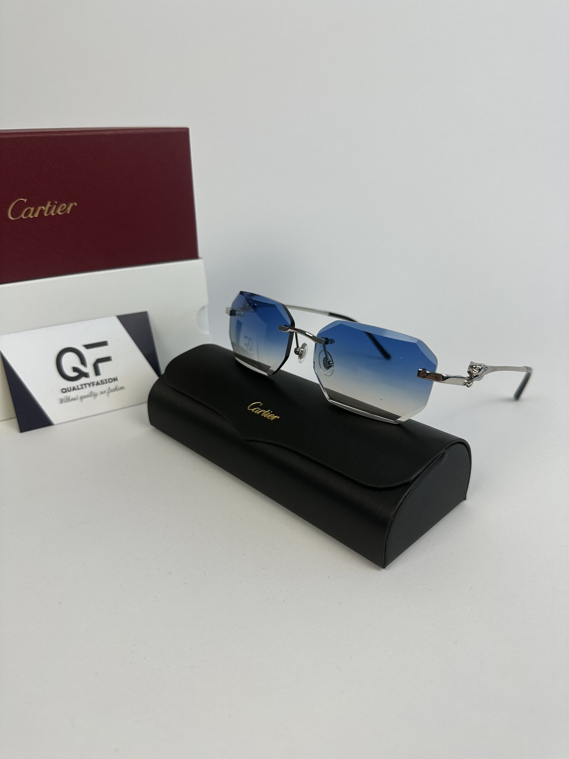 Cartier Panthere DC Glasses Silver Frame Blue - Image 1