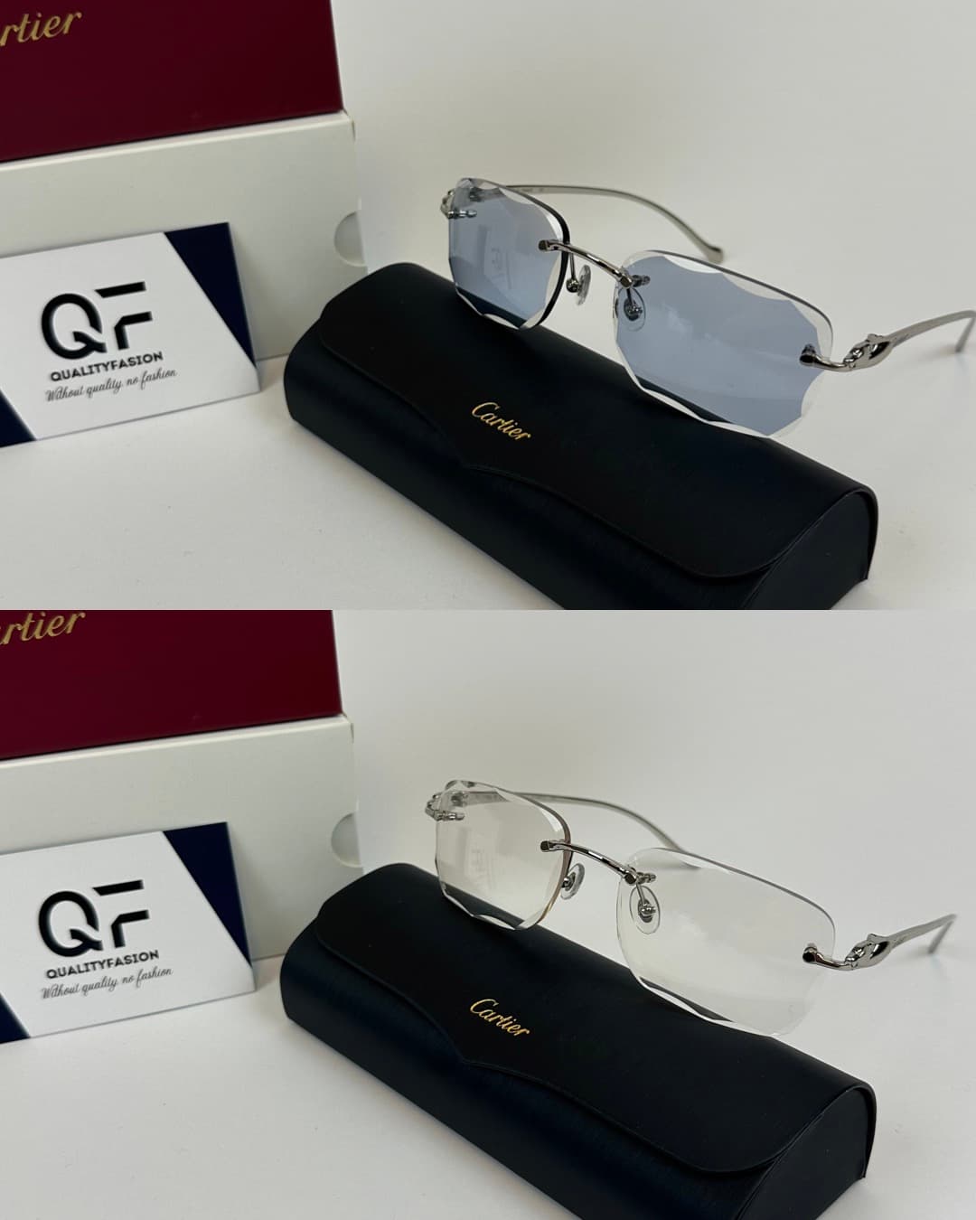 Cartier Panthere DC Silver Frame Blue ( Meekleurend glazen )