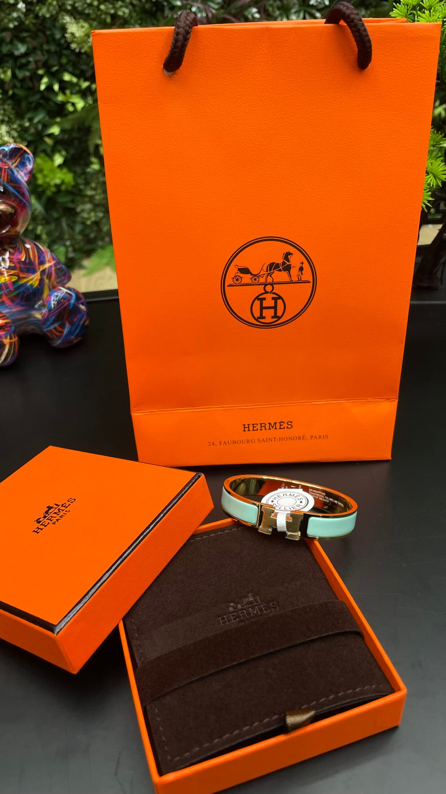 Hermes Clic H Bracelet Gold Ciel Blue