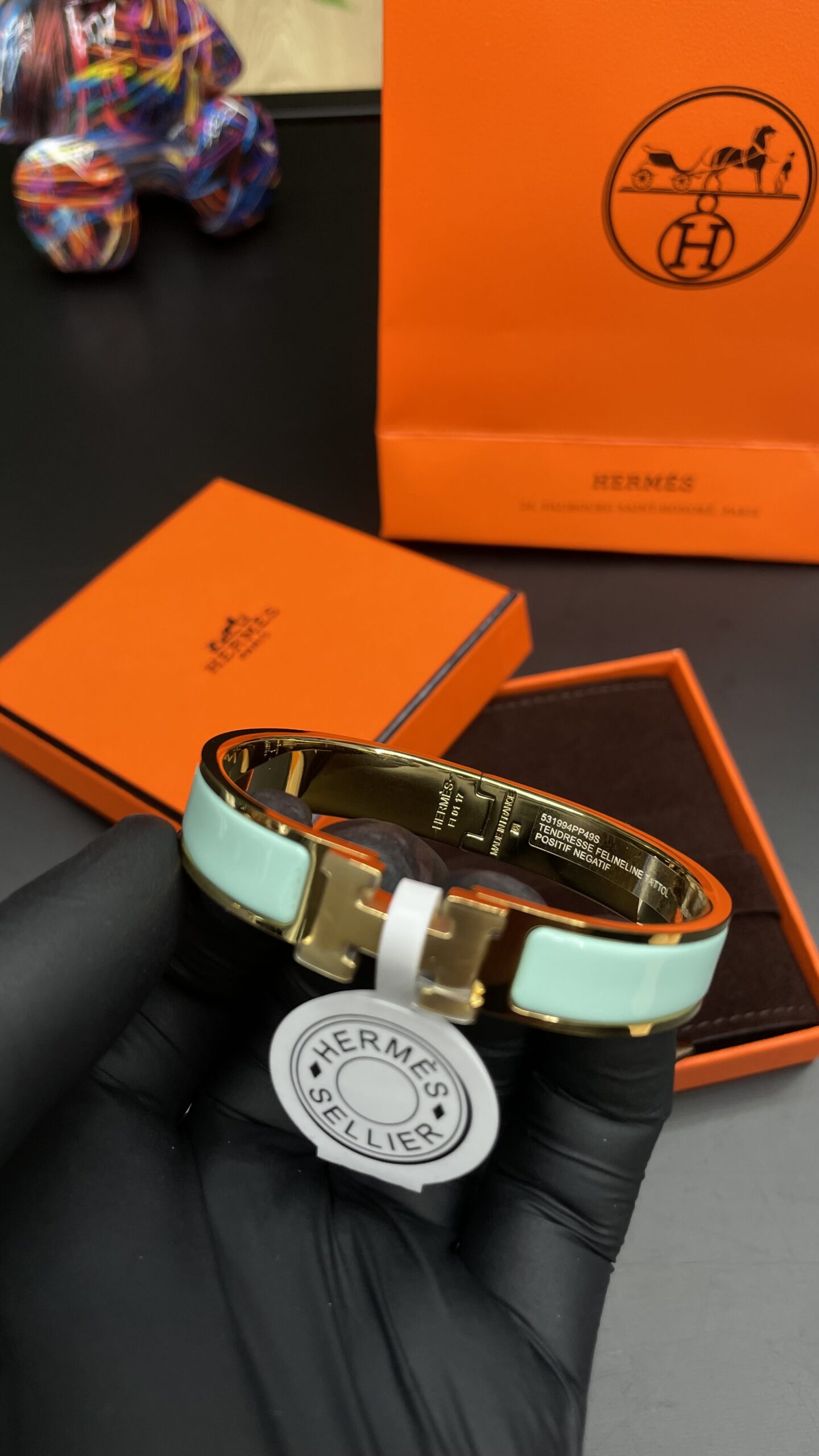 Hermes Clic H Bracelet Gold Ciel Blue - Image 2