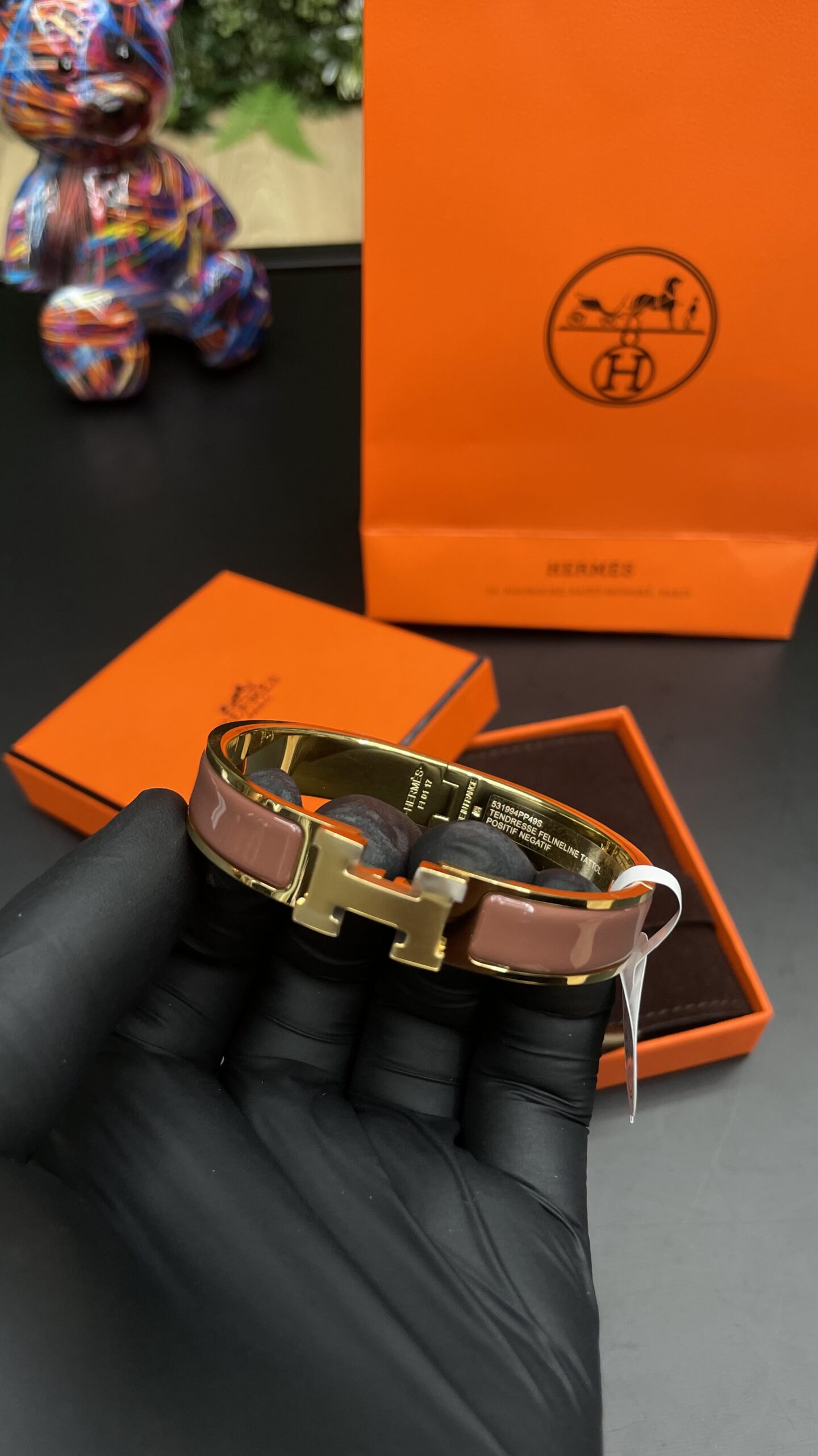 Hermes Clic H Bracelet Gold Coffee Brown - Image 2
