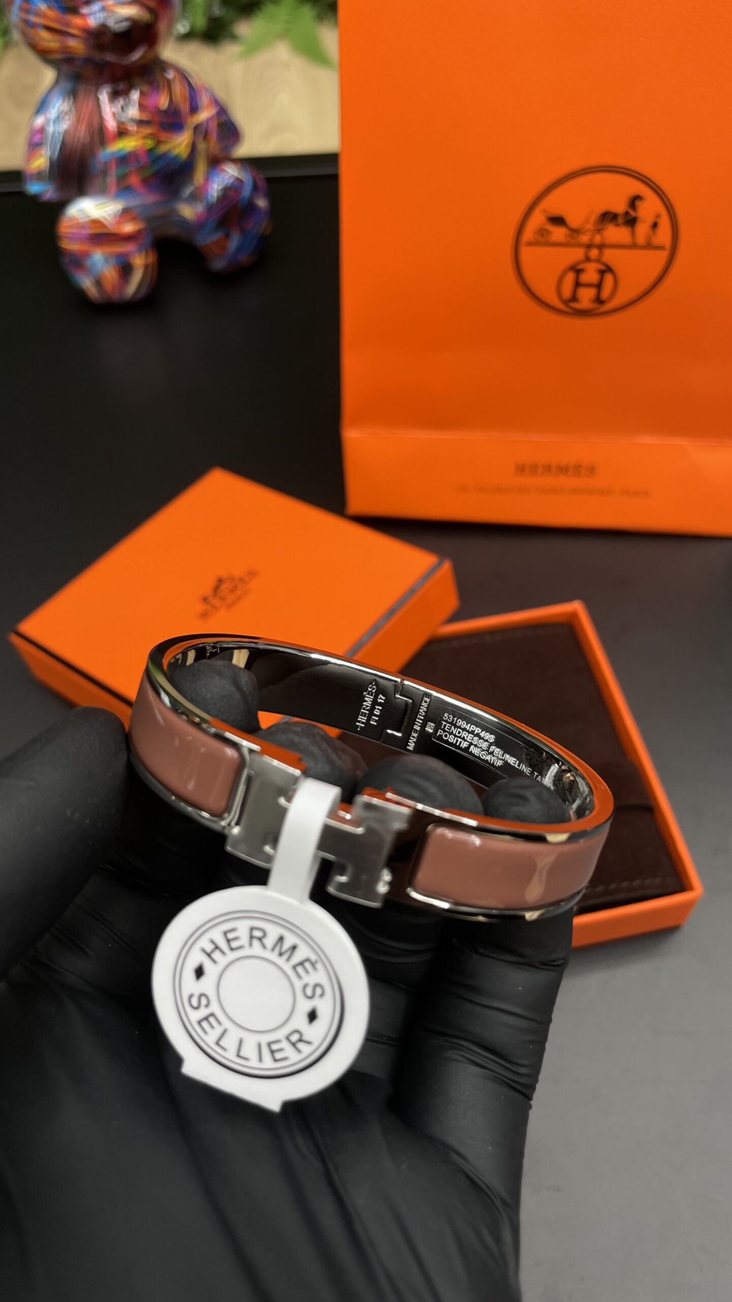 Hermes Clic H Bracelet Silver Coffee Brown - Image 2