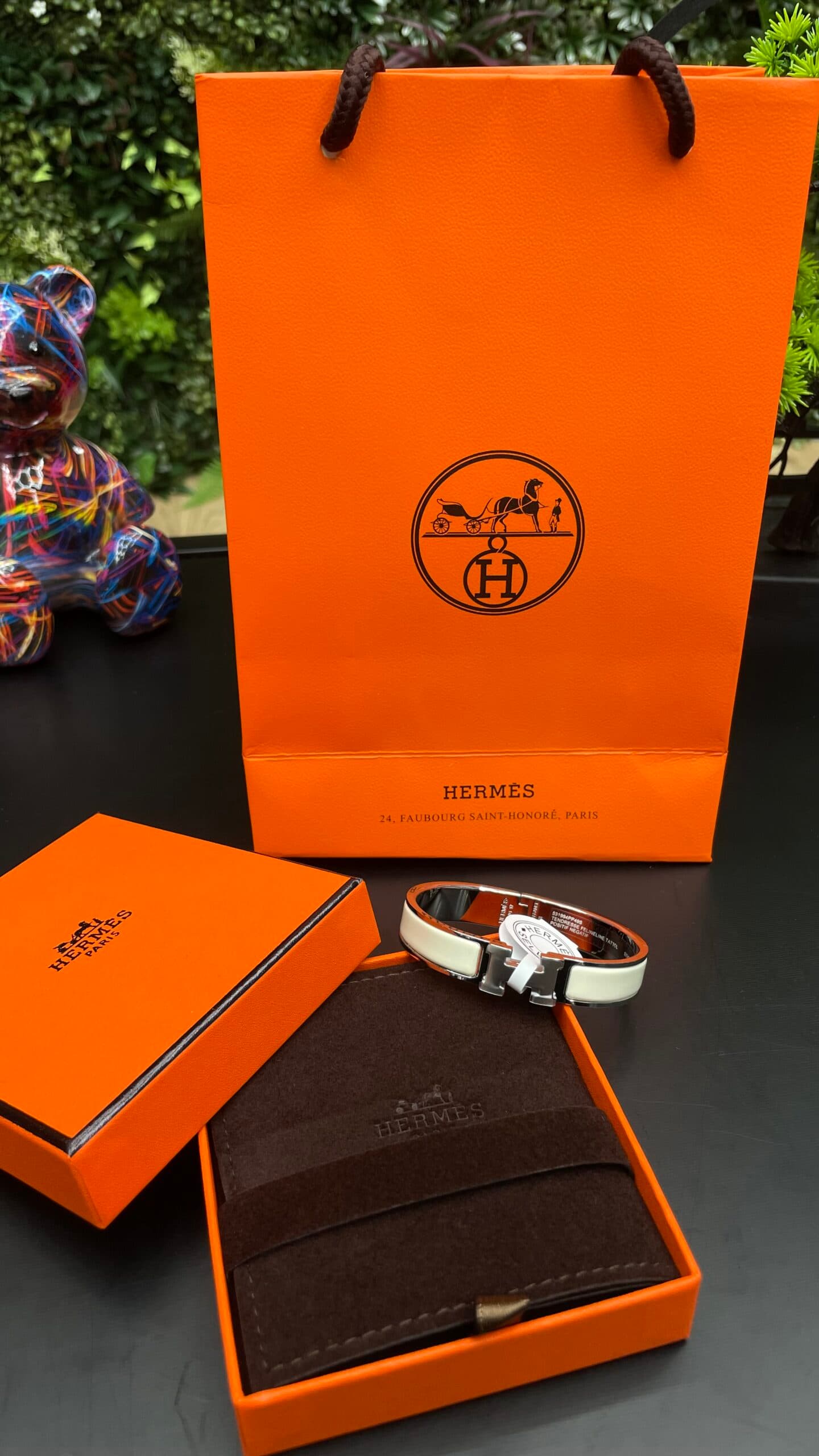 Hermes Clic H Bracelet Silver White