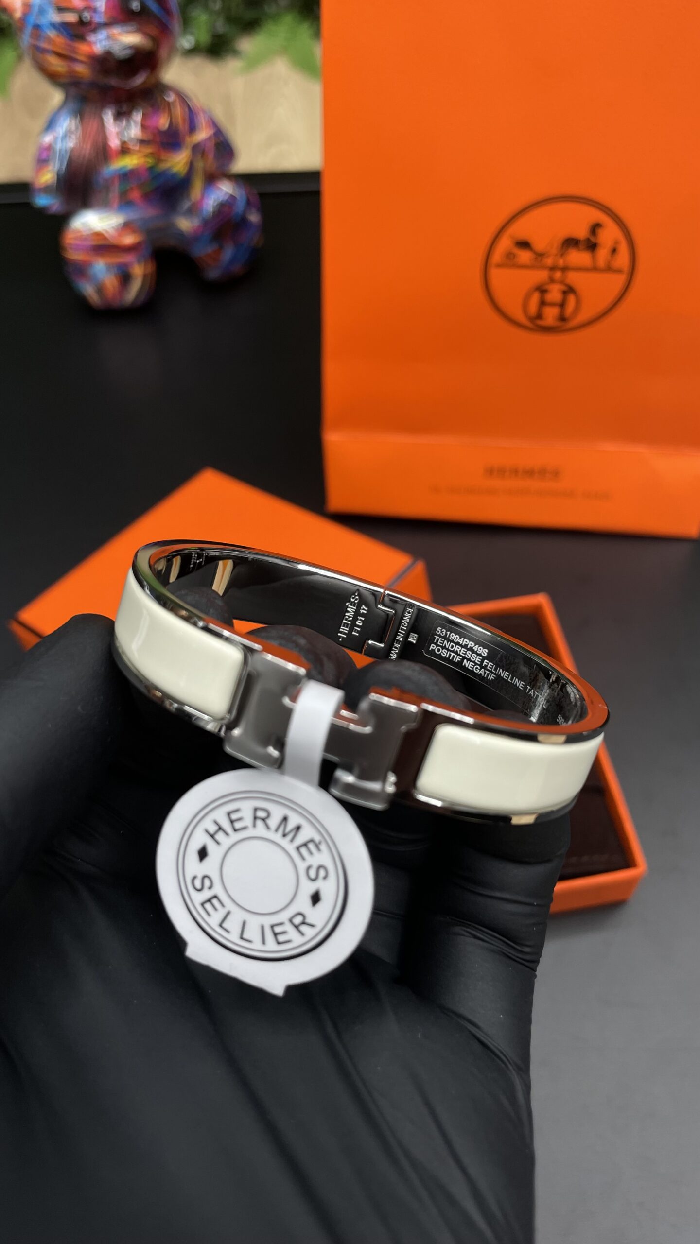 Hermes Clic H Bracelet Silver White - Image 2