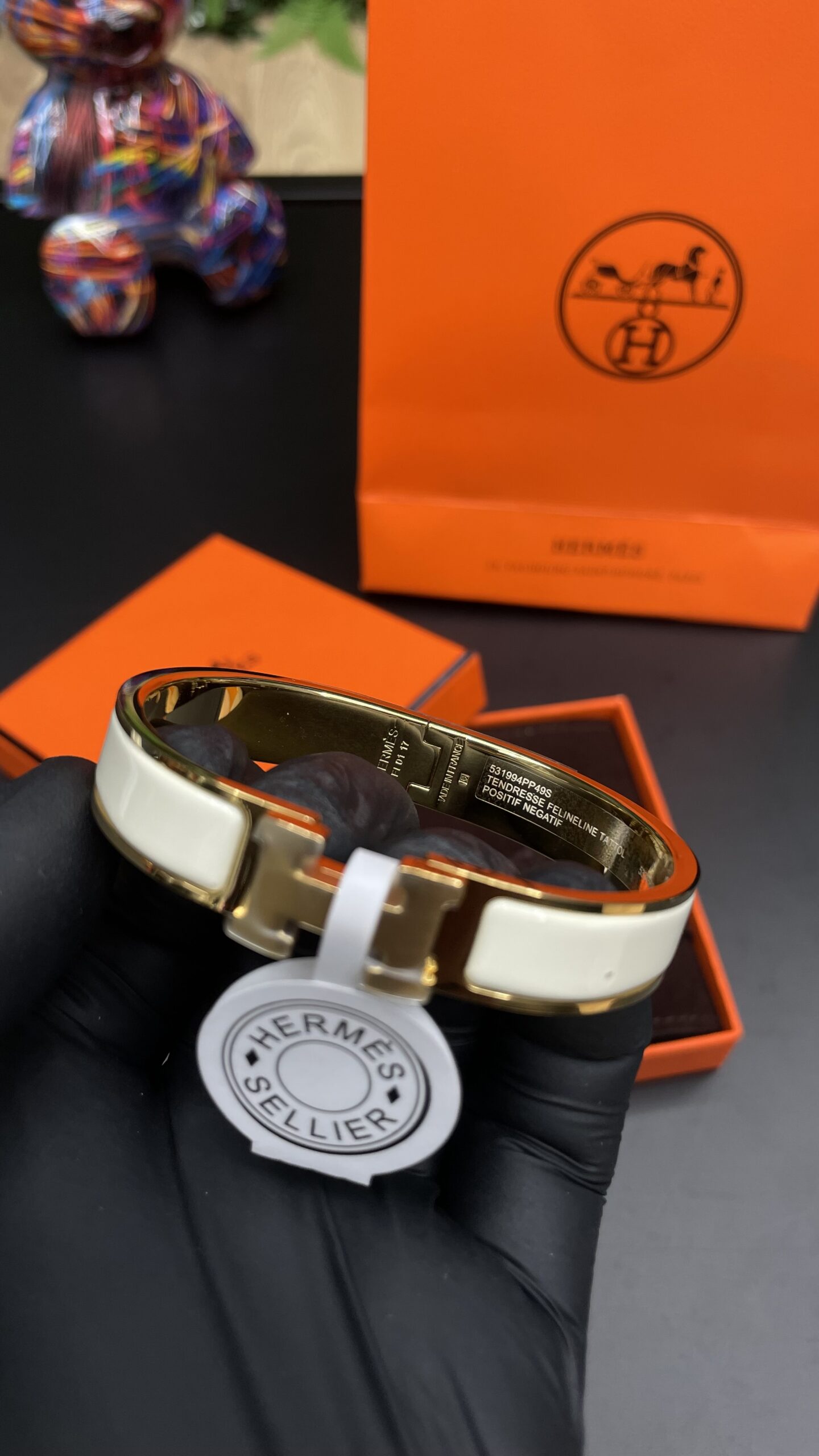 Hermes Clic H Bracelet Gold White - Image 2