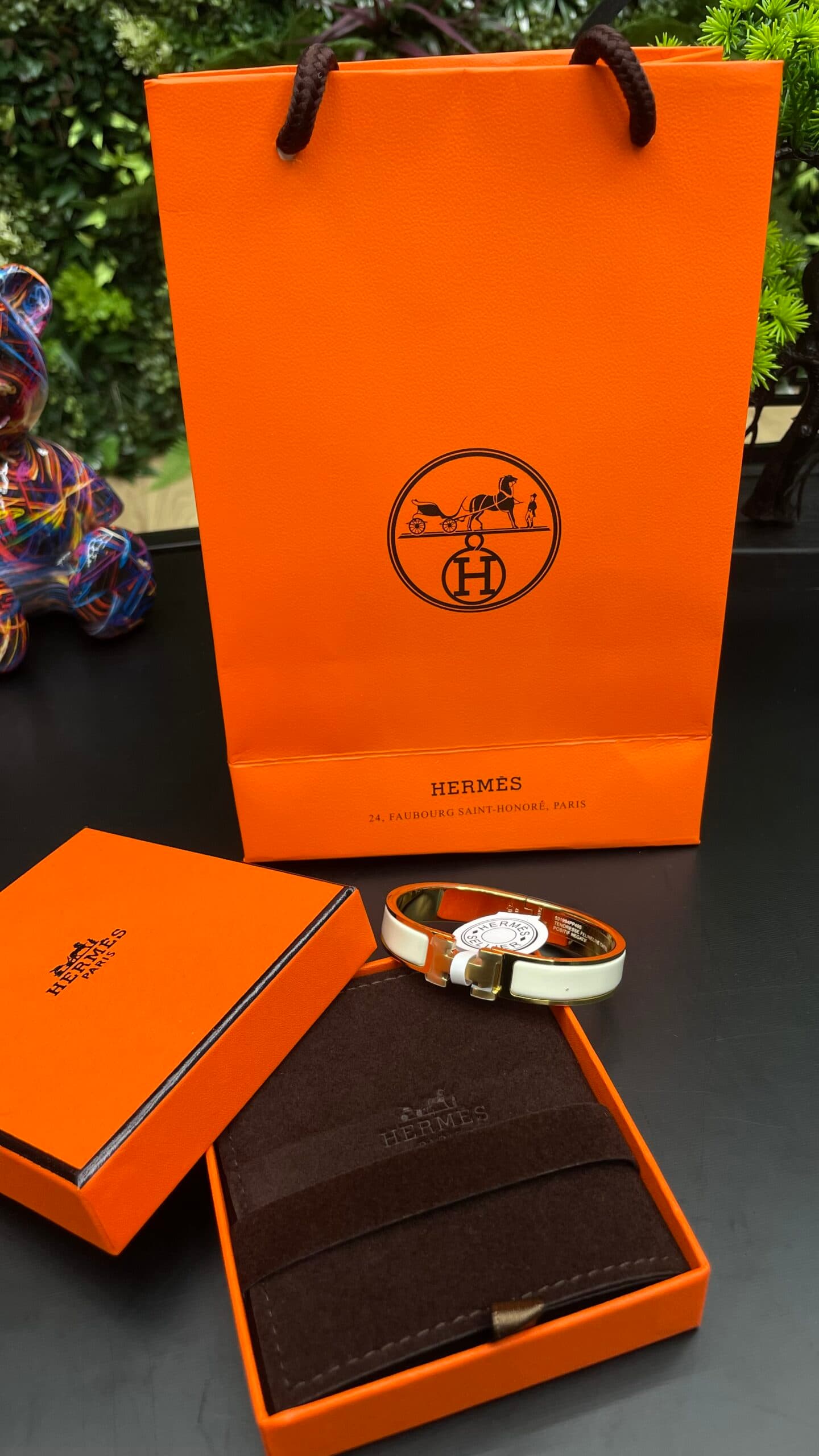 Hermes Clic H Bracelet Gold White
