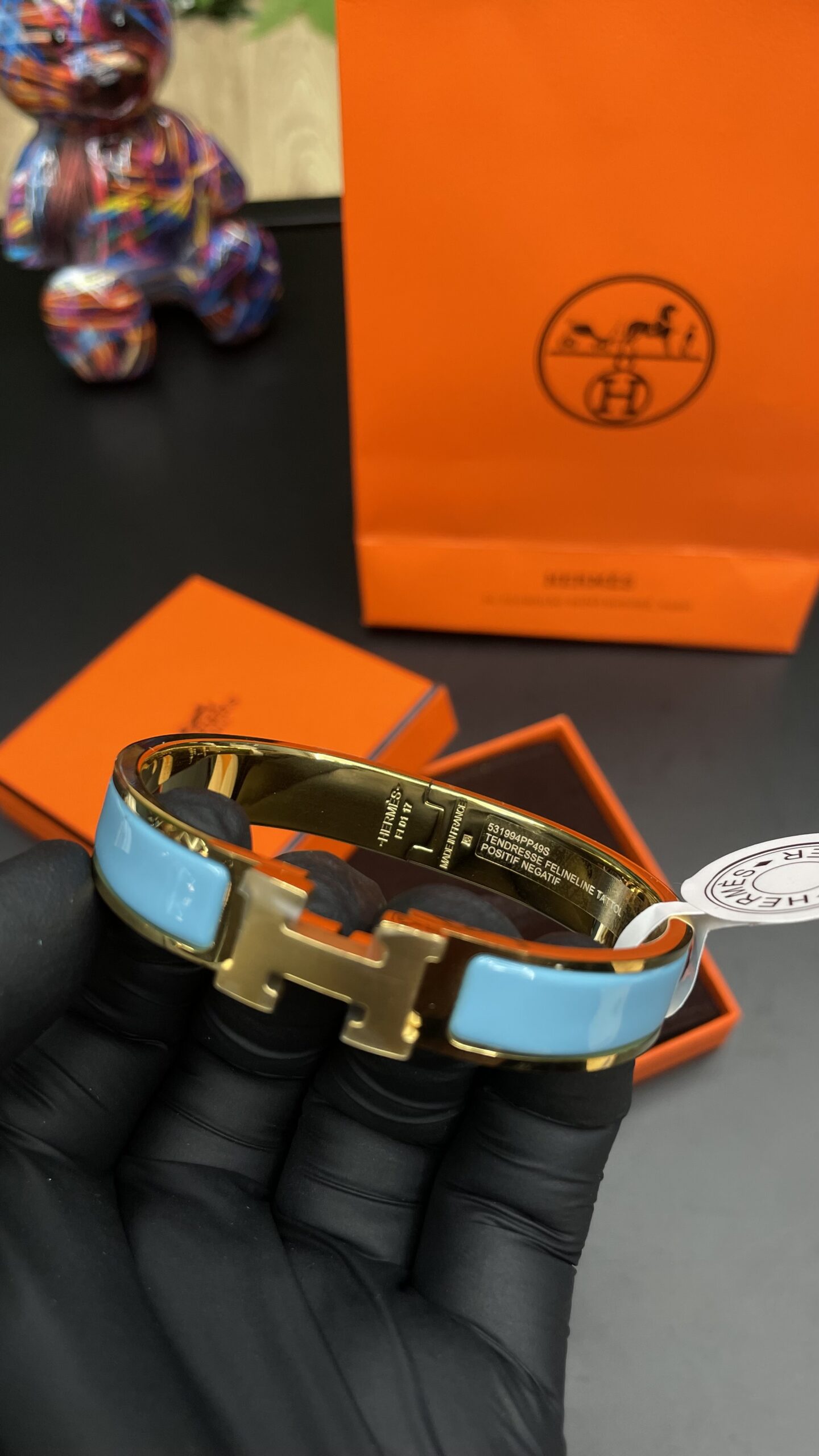 Hermes Clic H Bracelet Gold turquoise - Image 2