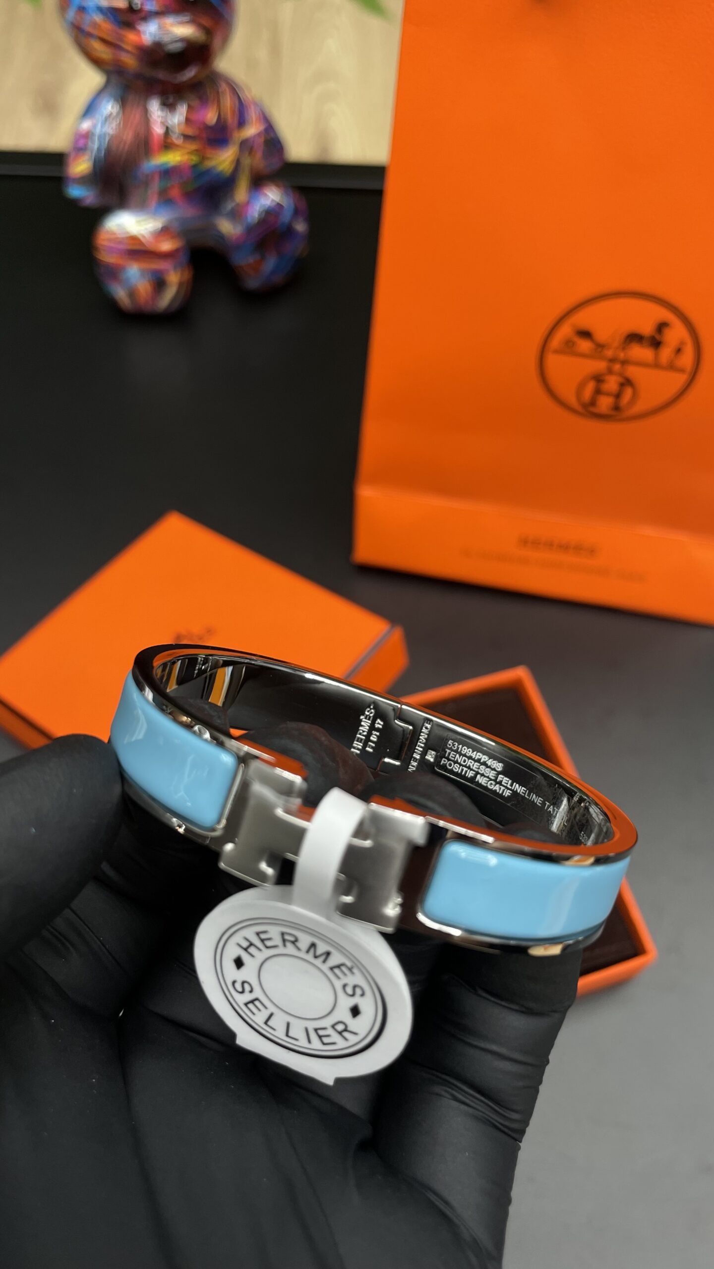 Hermes Clic H Bracelet Silver turquoise - Image 2