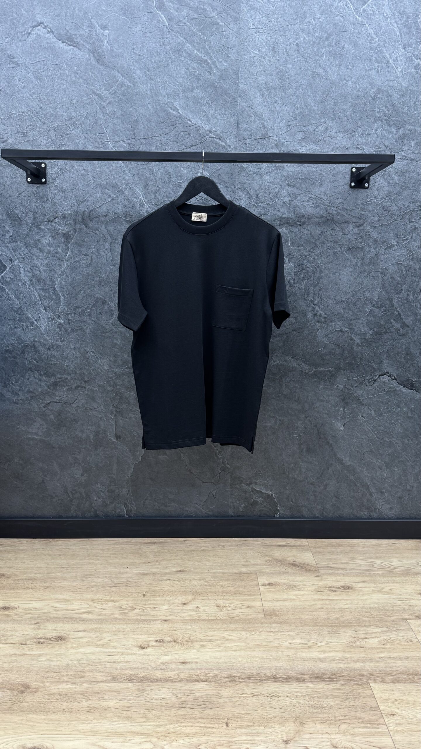 Hermes H Logo Pocket T Shirt Black - Image 1
