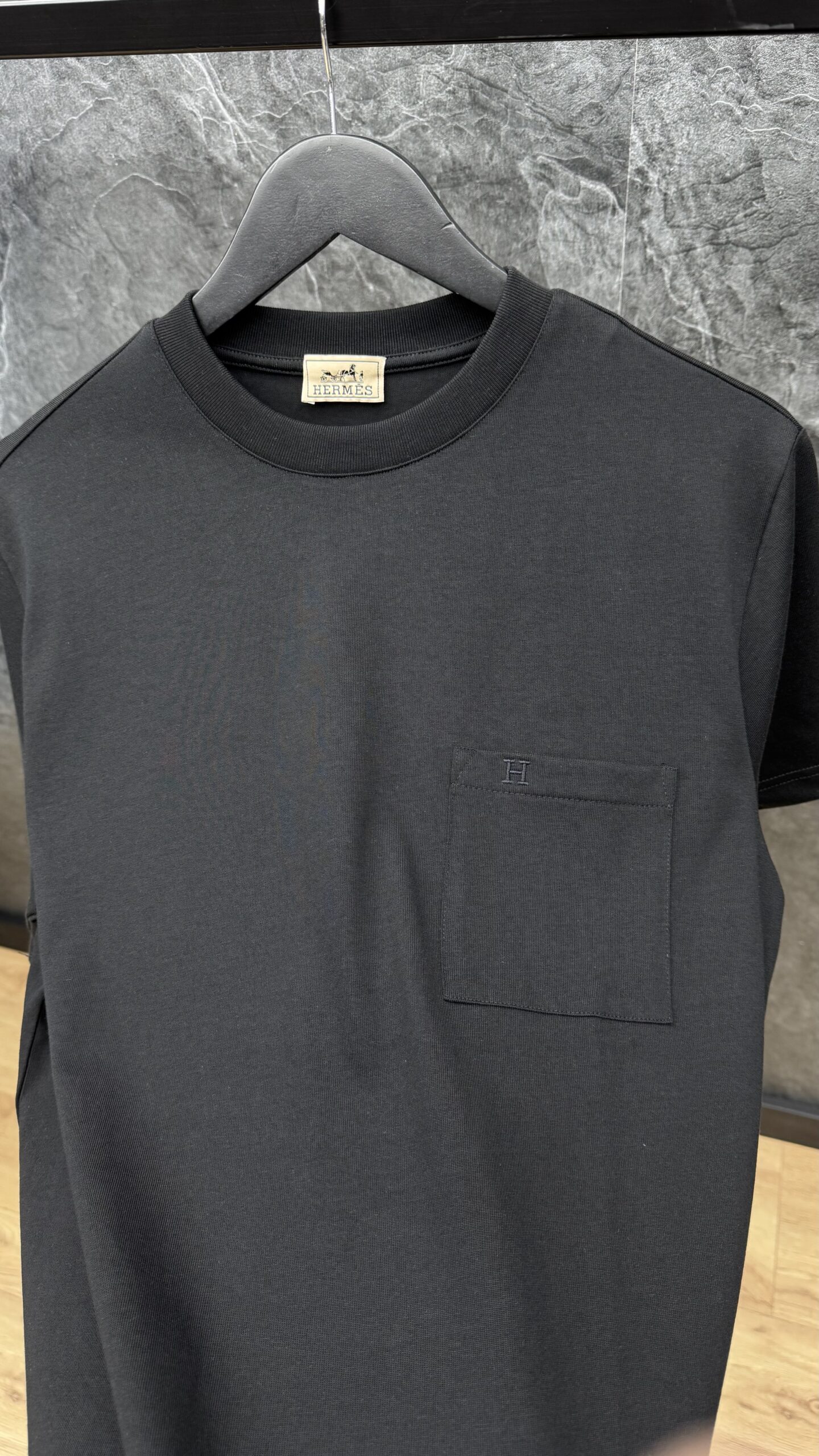 Hermes H Logo Pocket T Shirt Black - Image 2