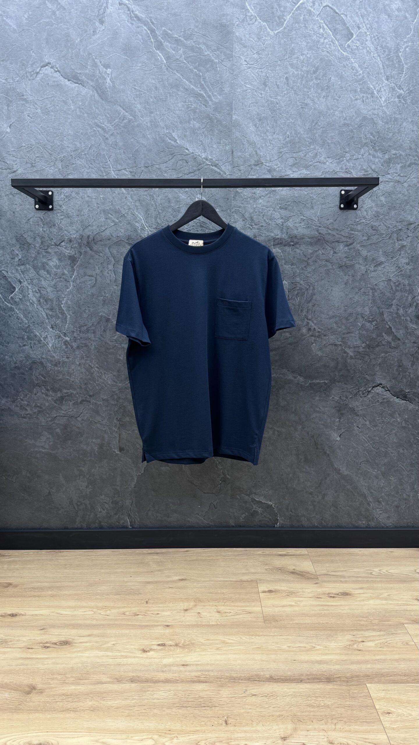 Hermes H Logo Pocket T Shirt Navy Blue - Image 1