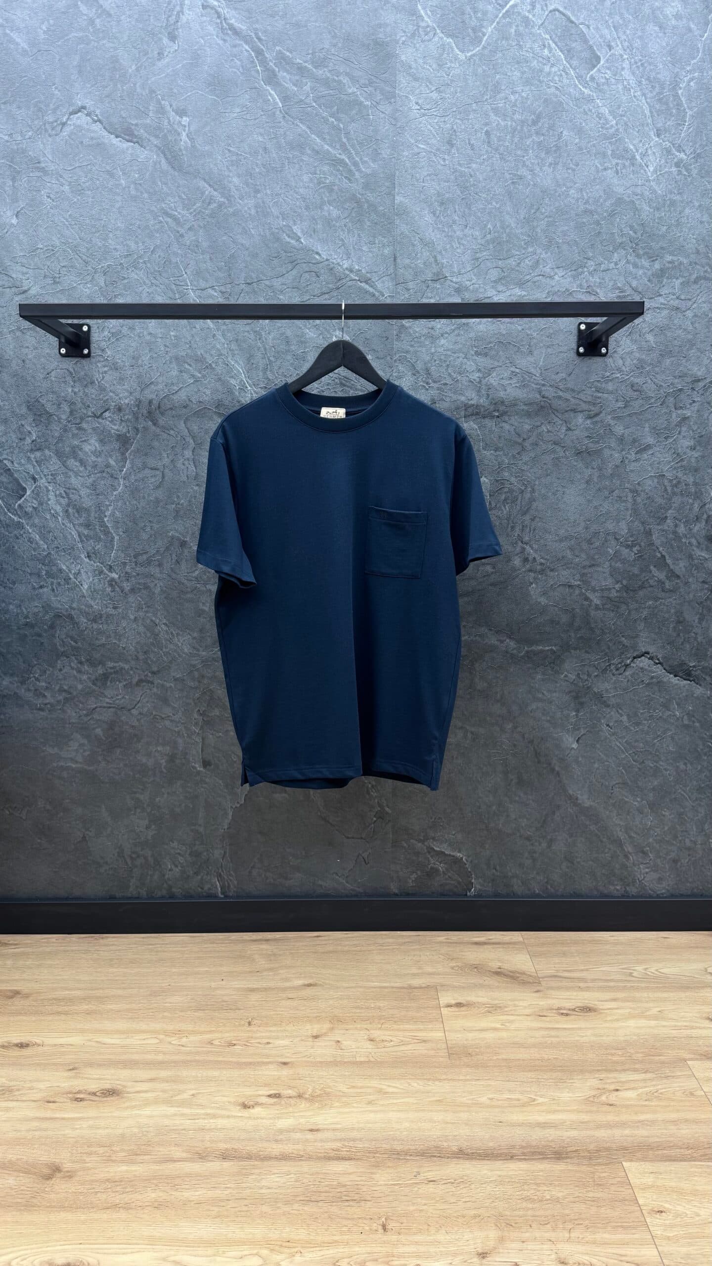 Hermes H Logo Pocket T Shirt Navy Blue