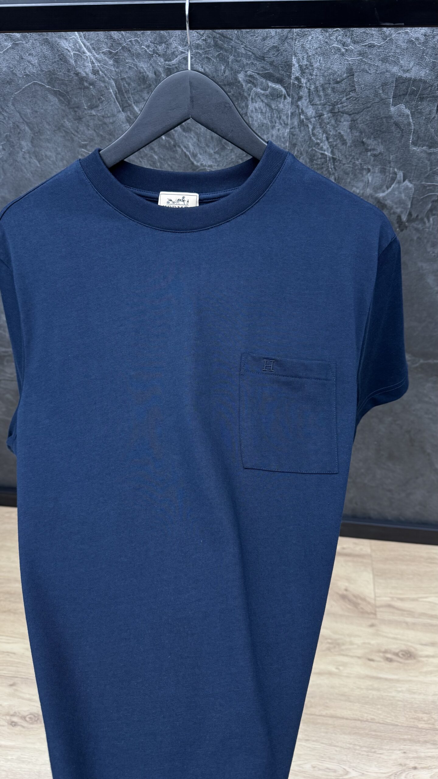 Hermes H Logo Pocket T Shirt Navy Blue - Image 2