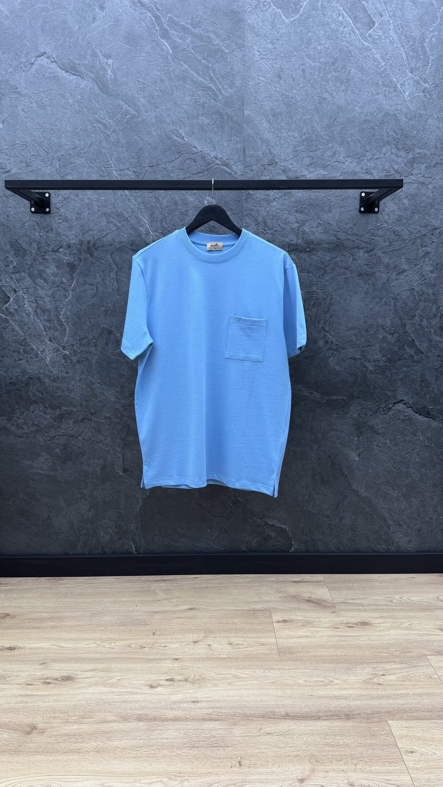 Hermes H Logo Pocket T Shirt Ciel Blue - Image 1