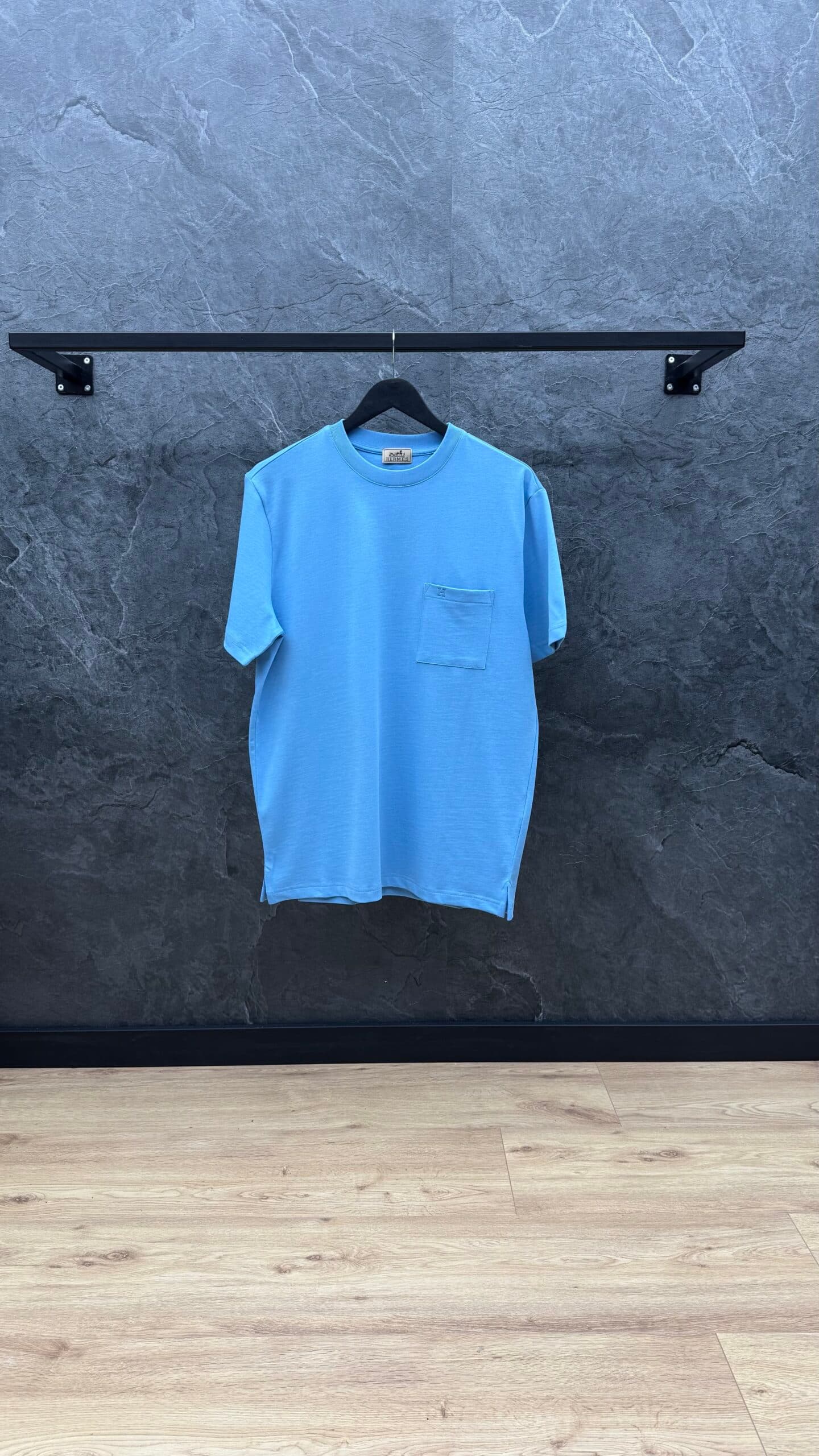 Hermes H Logo Pocket T Shirt Ciel Blue