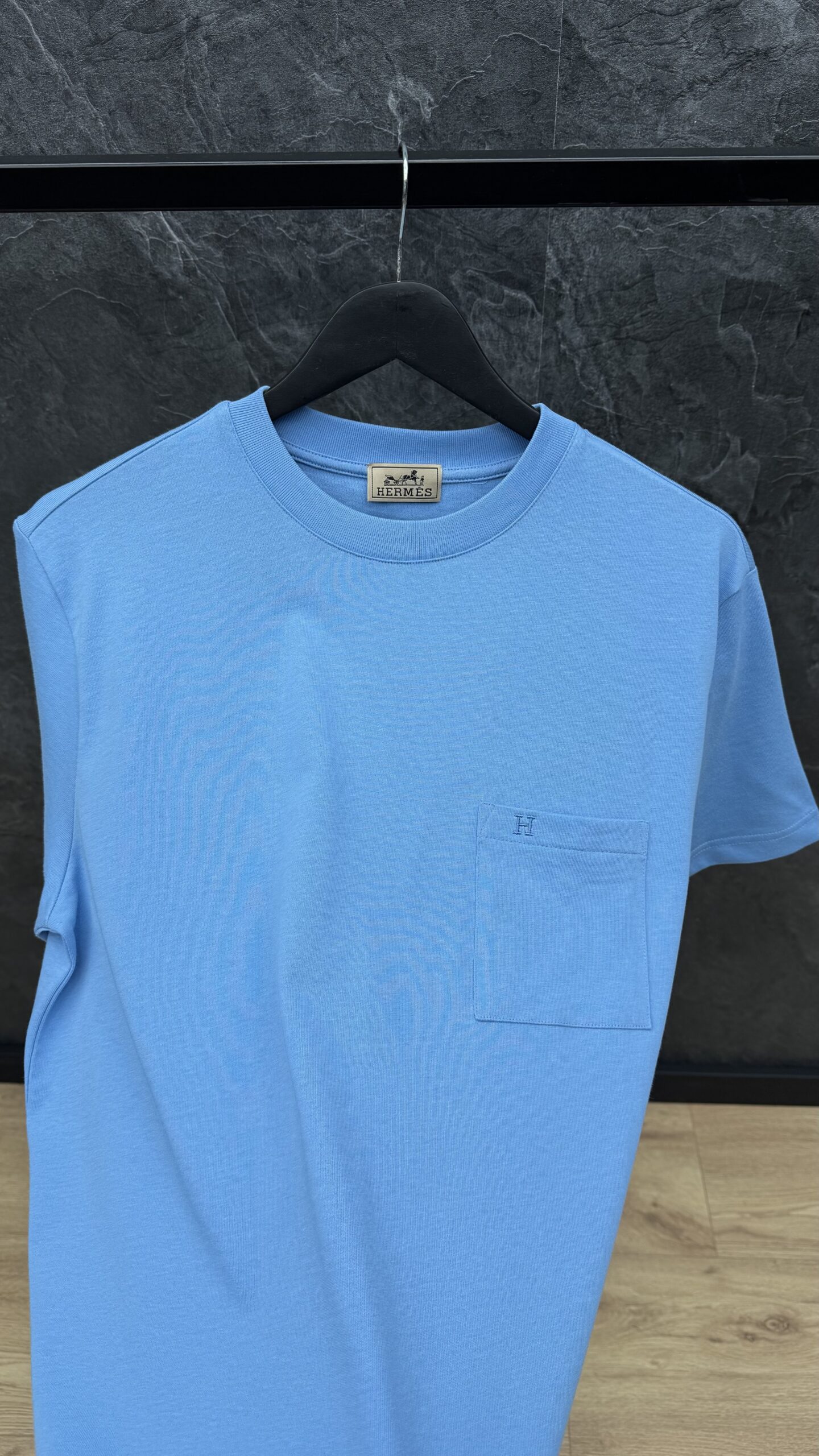 Hermes H Logo Pocket T Shirt Ciel Blue - Image 2