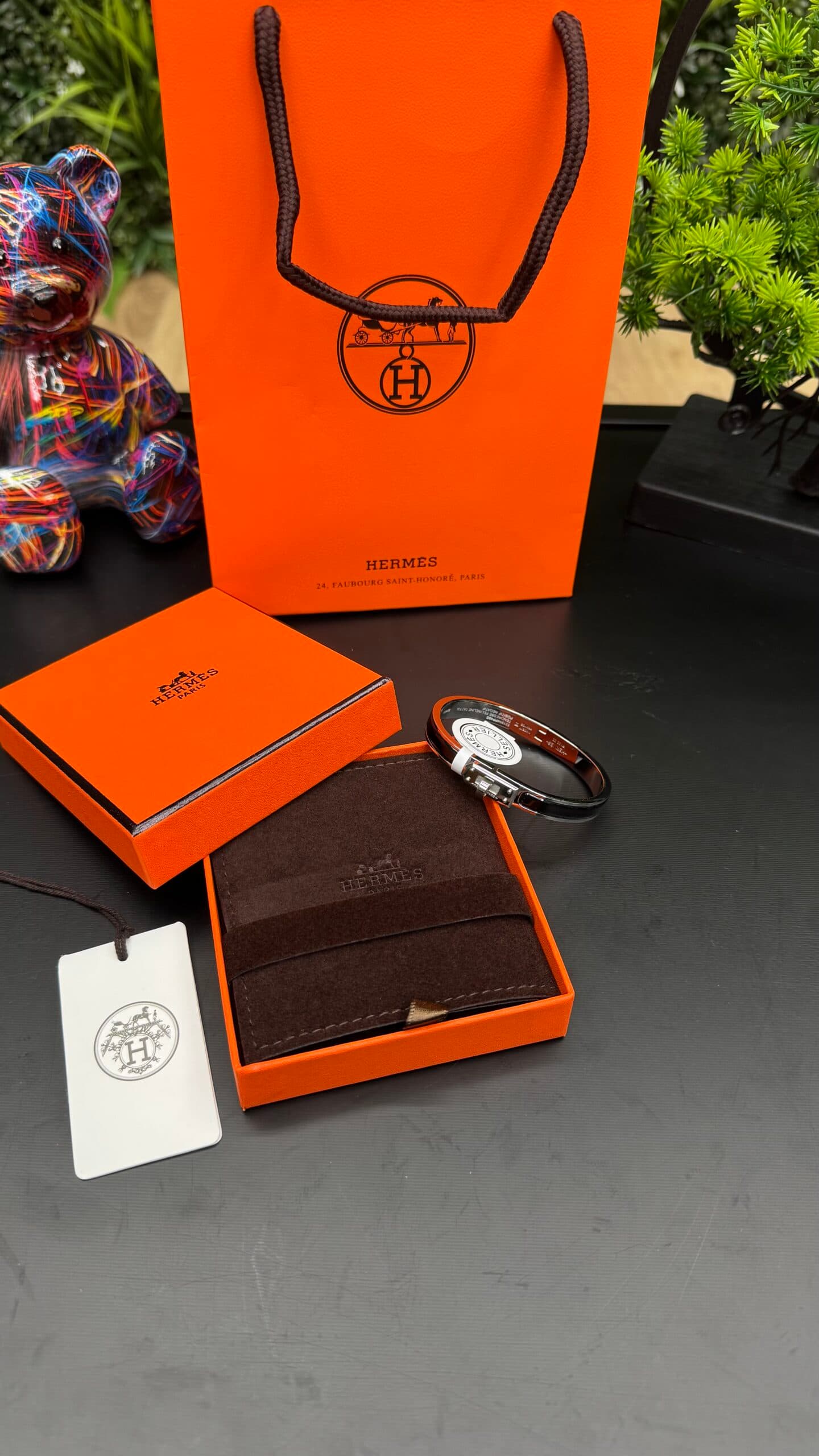 Hermes Kelly Bracelet Silver Black