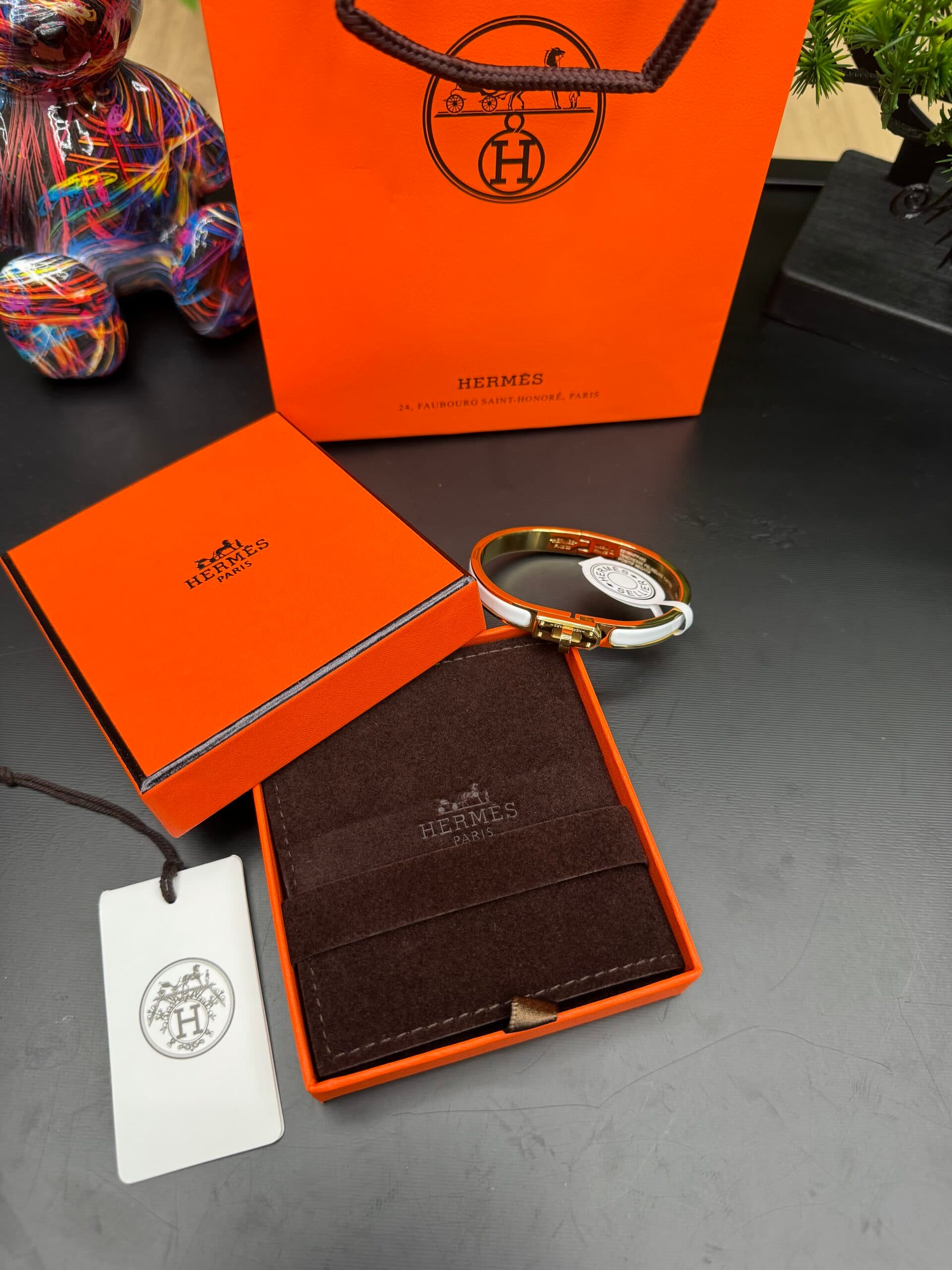 Hermes Kelly Bracelet Gold White