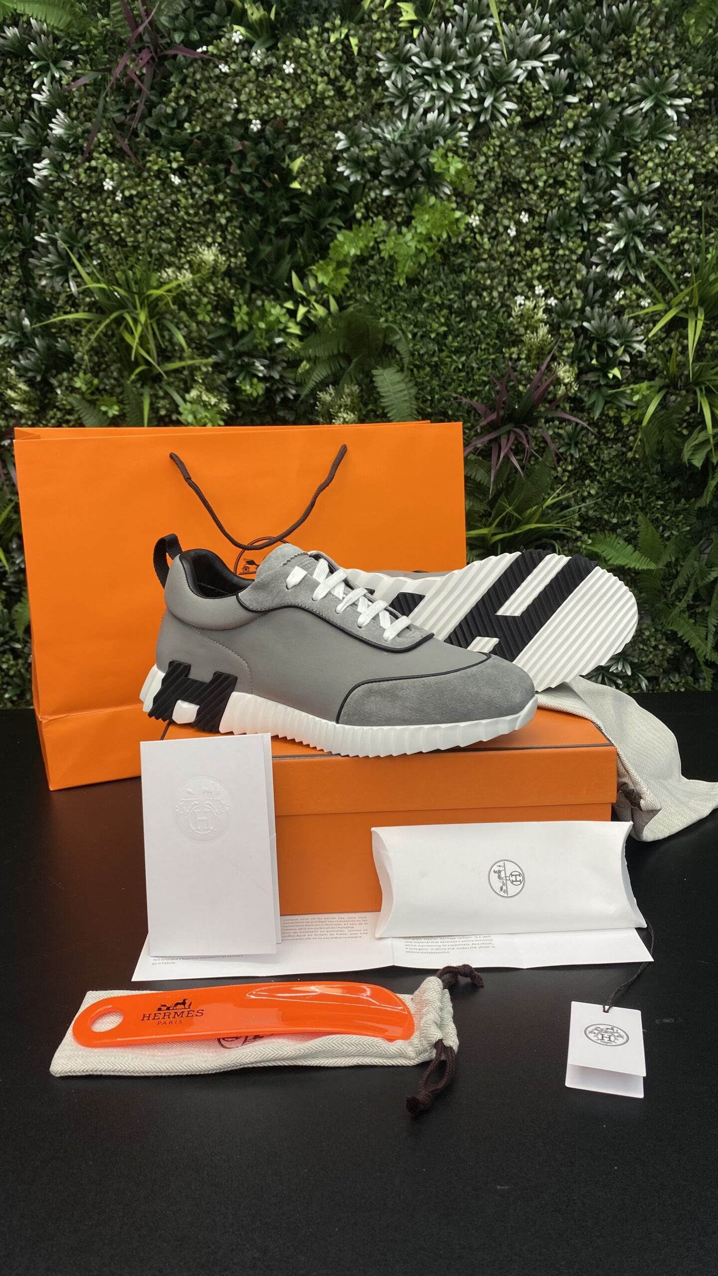 Hermes Bouncing Sneakers Grey Black Stripes