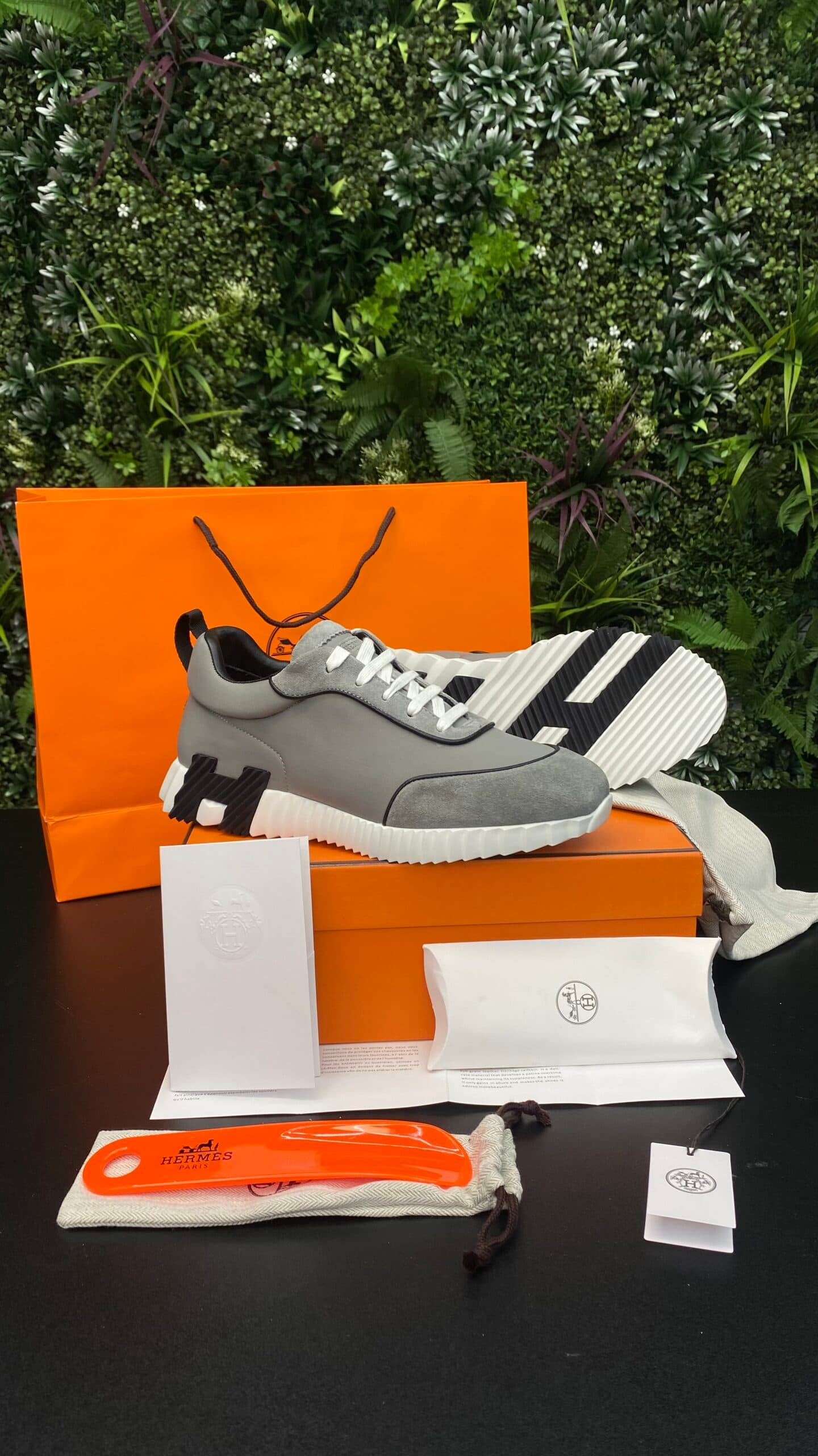 Hermes Bouncing Sneakers Grey Black Stripes