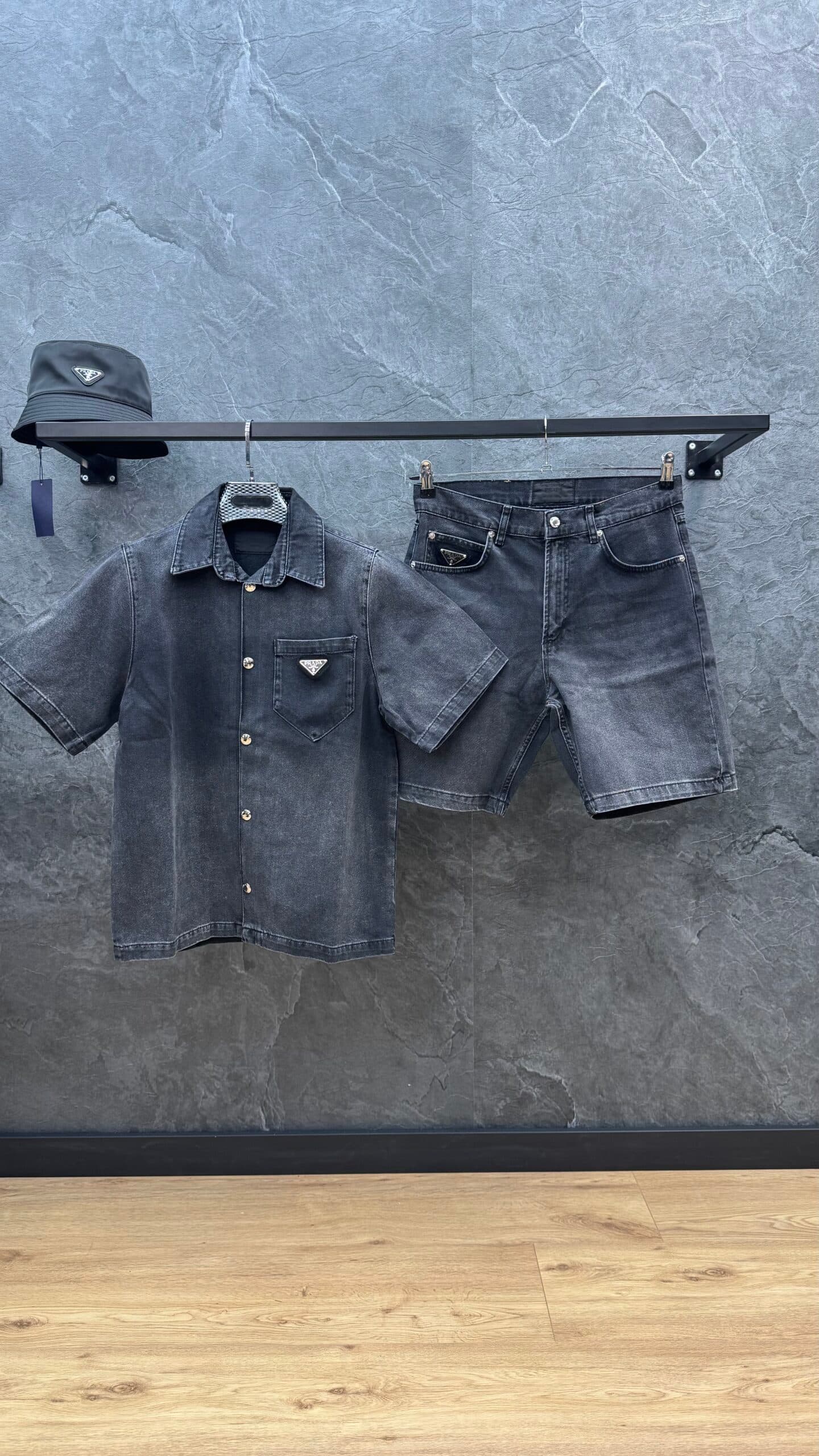Prada Denim Blouse Set Black