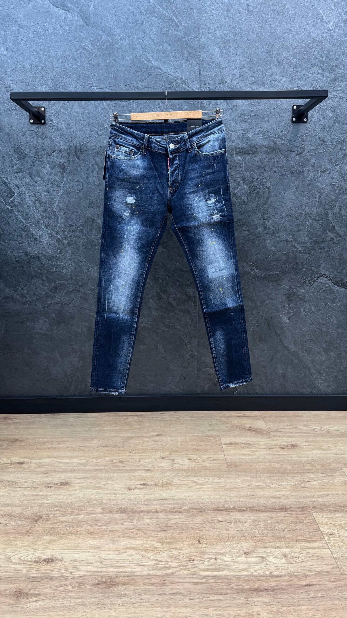 Dsquared2 Yellow Paint Slim Fit Jeans Blue