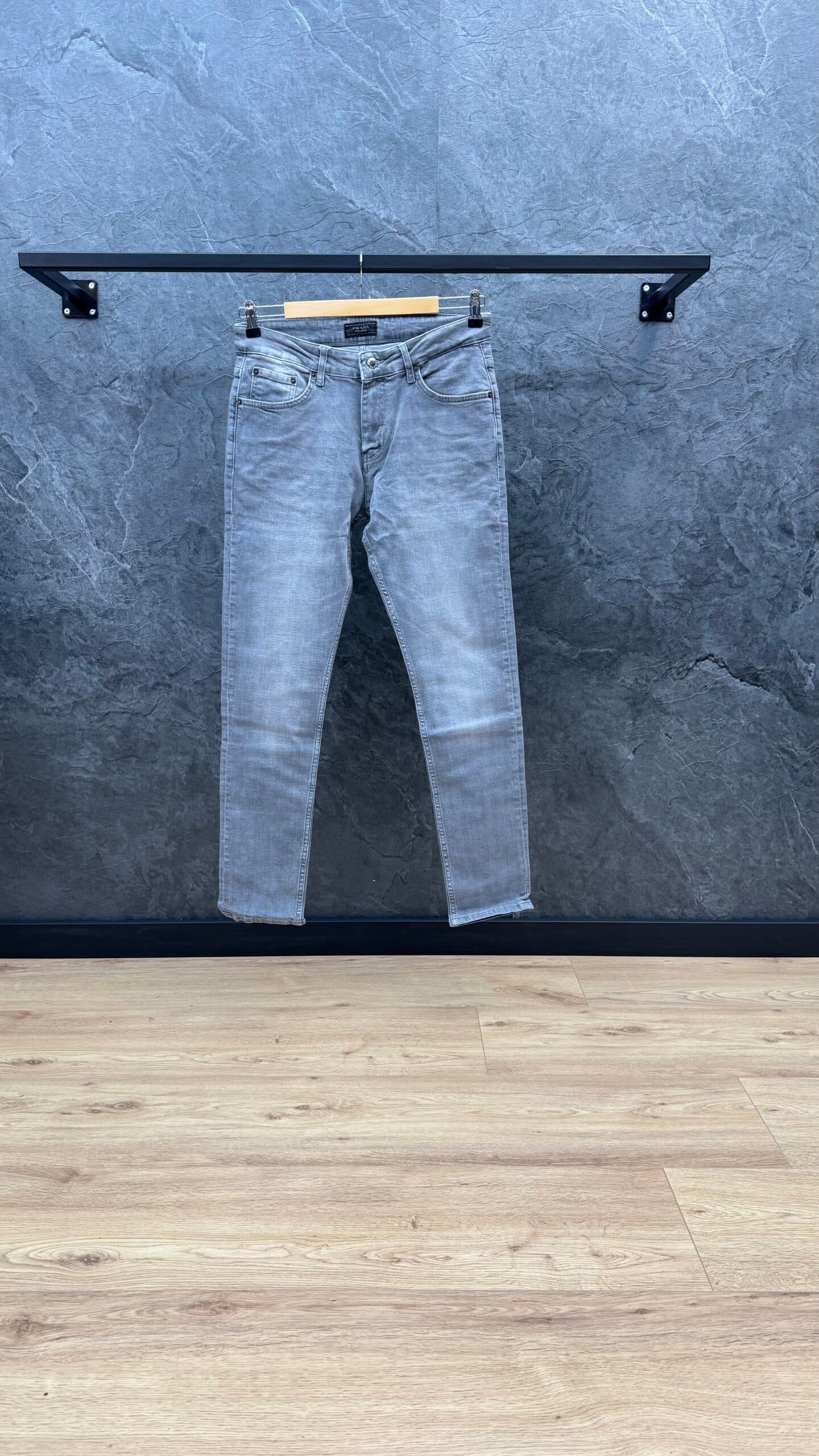 Prada Slim Fit Jeans Silver Logo Grey