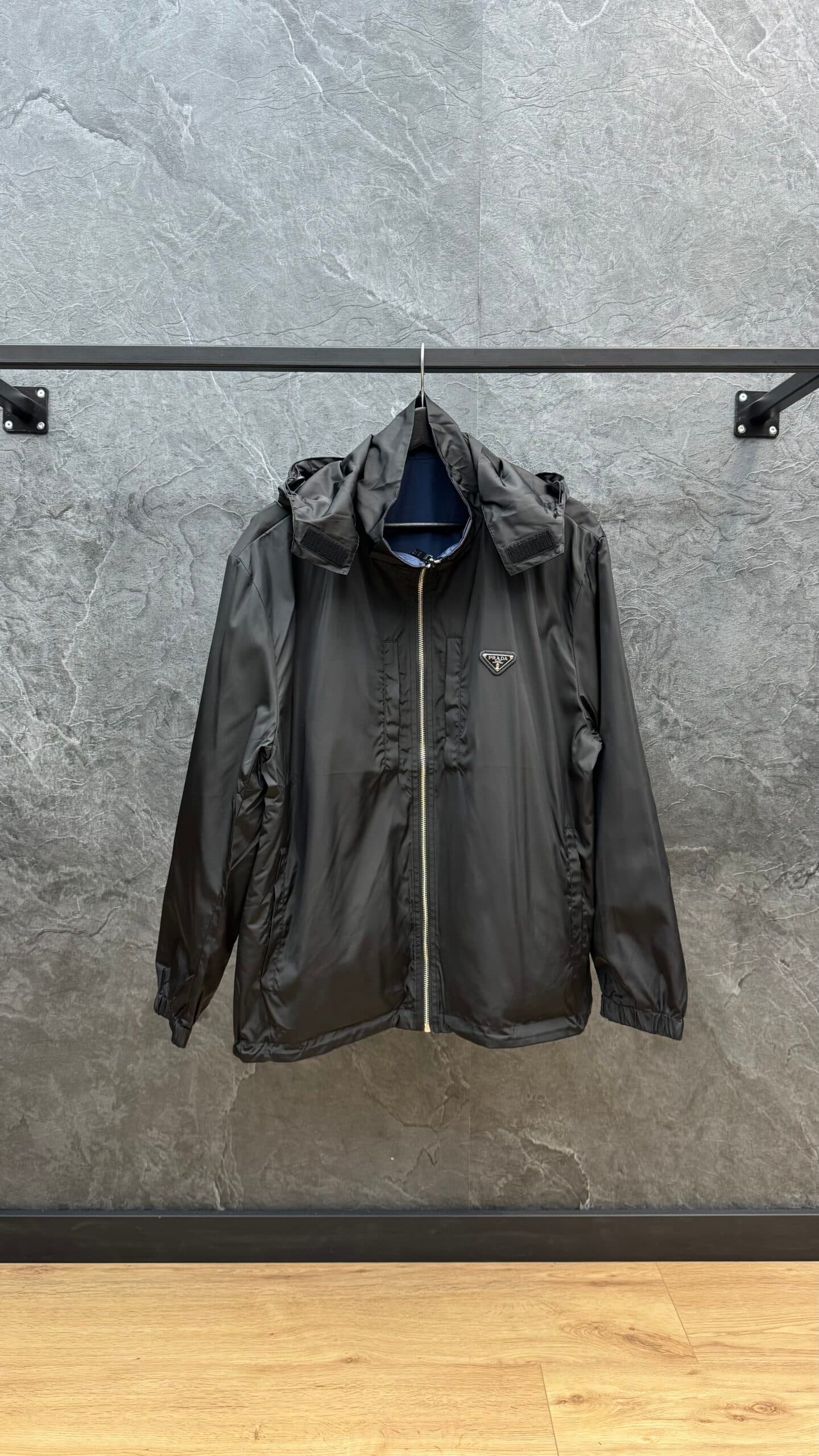 Prada Re-Nylon Reversible Zipped Hooded Jacket Navy/Black