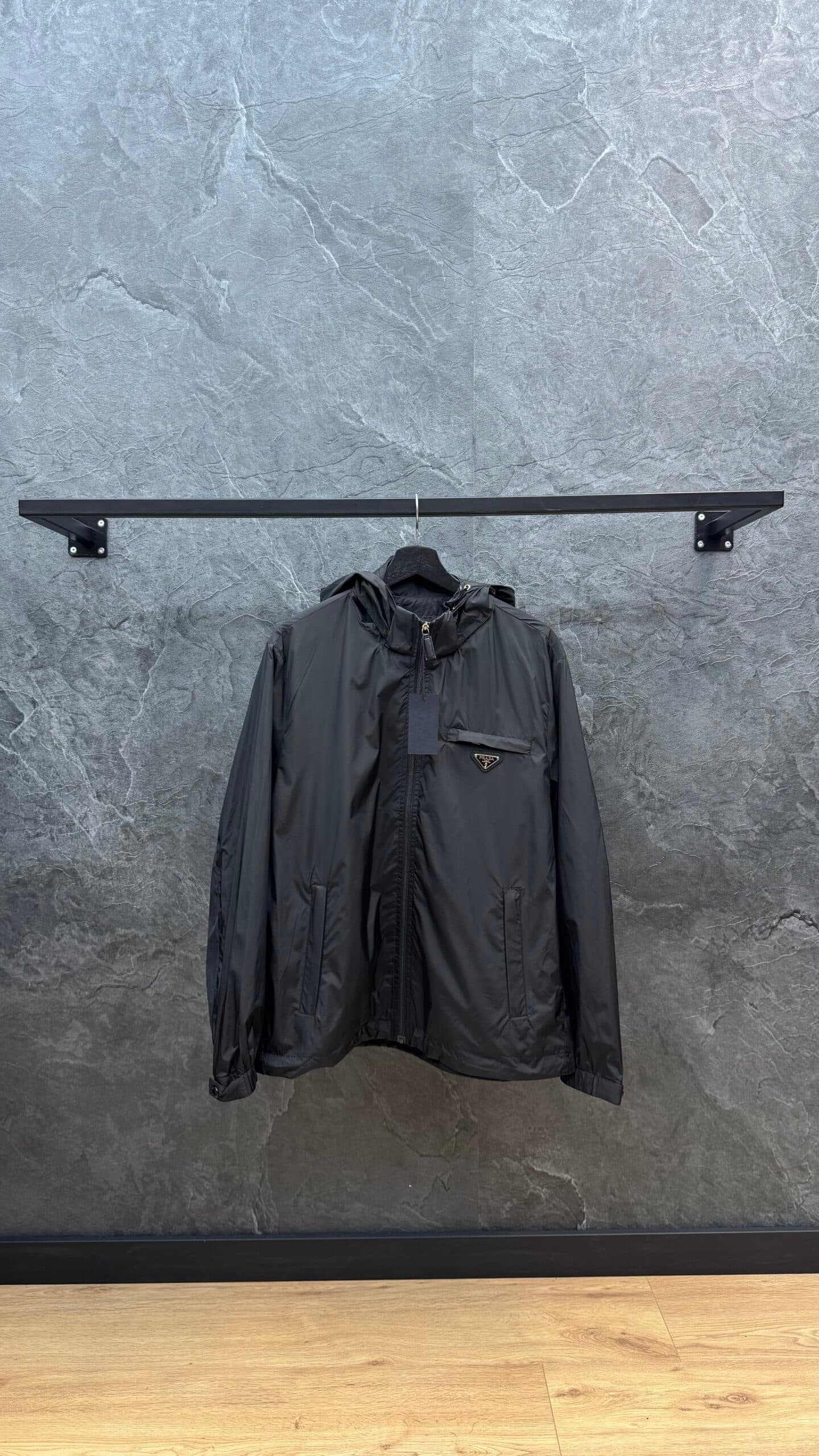 Prada Re-Nylon Front Logo Jacket Black