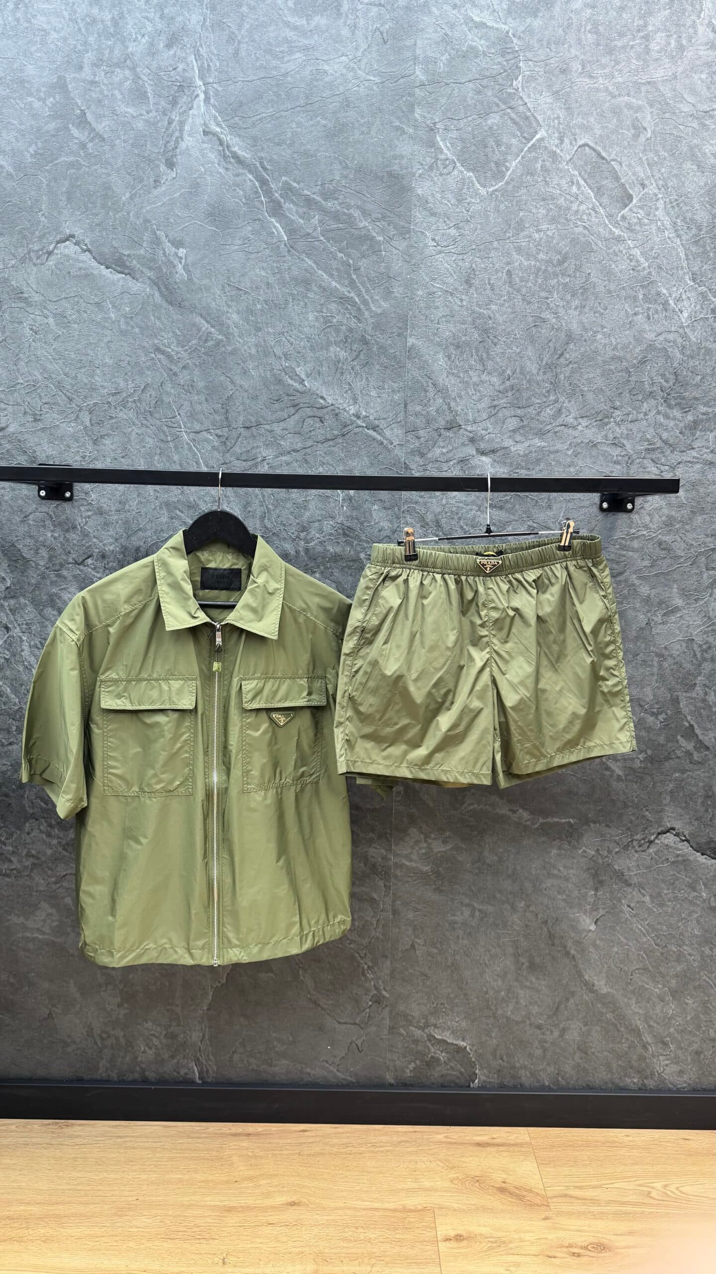 Prada Zip-up Shirt & Short Re-nylon Khaki