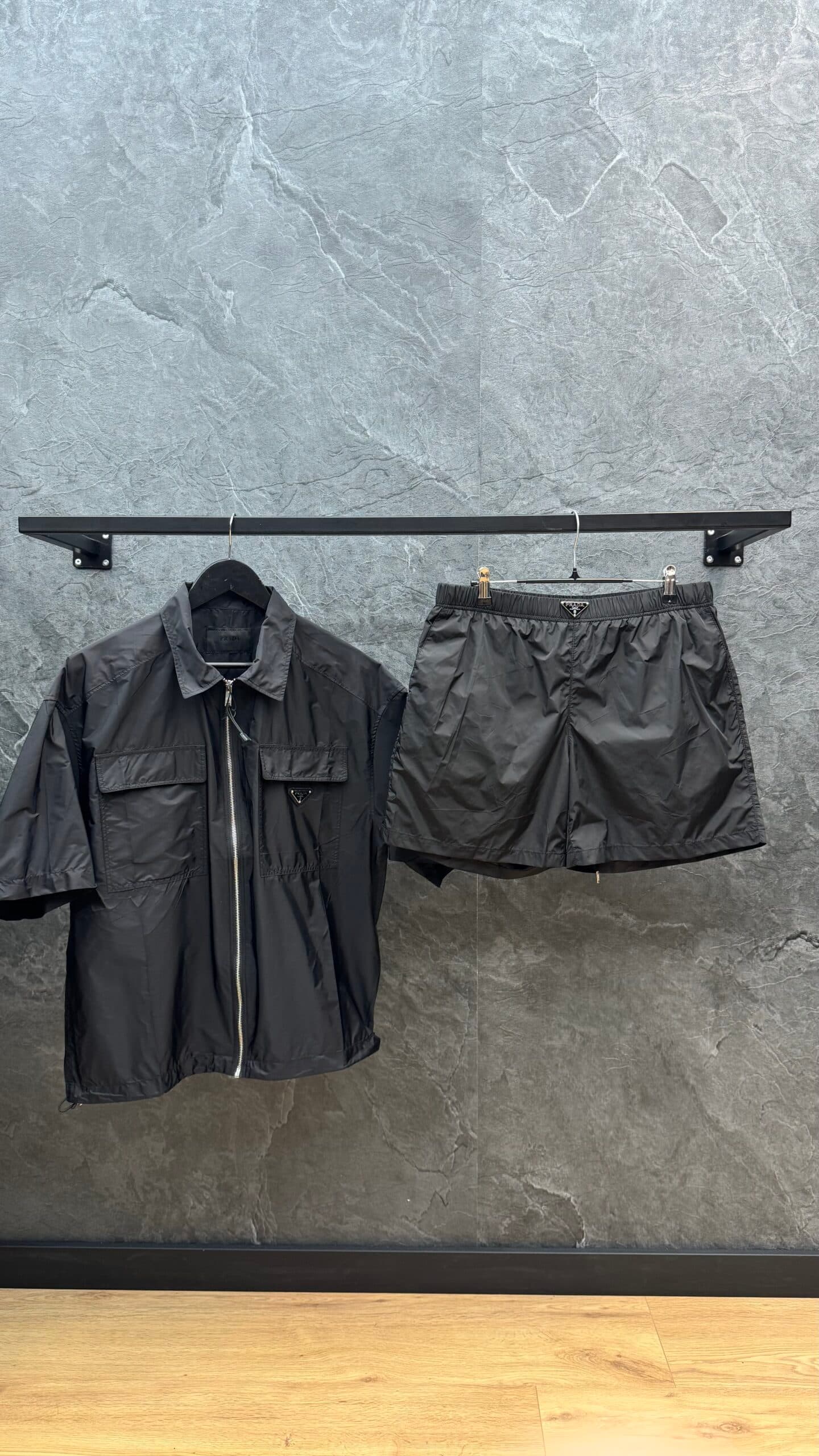 Prada Zip-up Shirt & Short Re-nylon Black