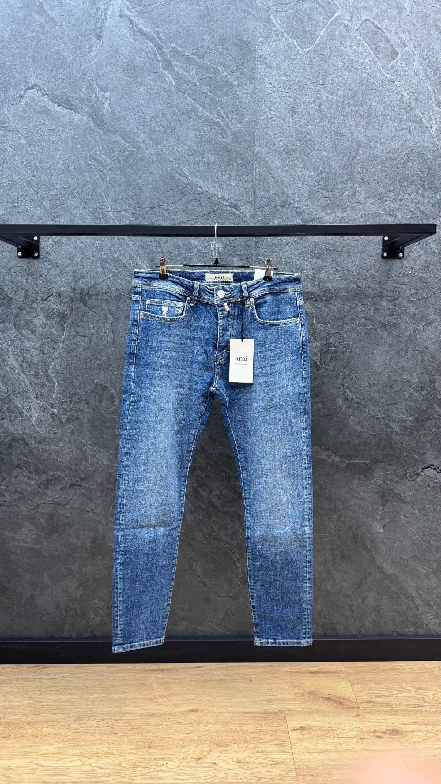 Ami Paris Heart Logo Slim Fit Jeans Blue