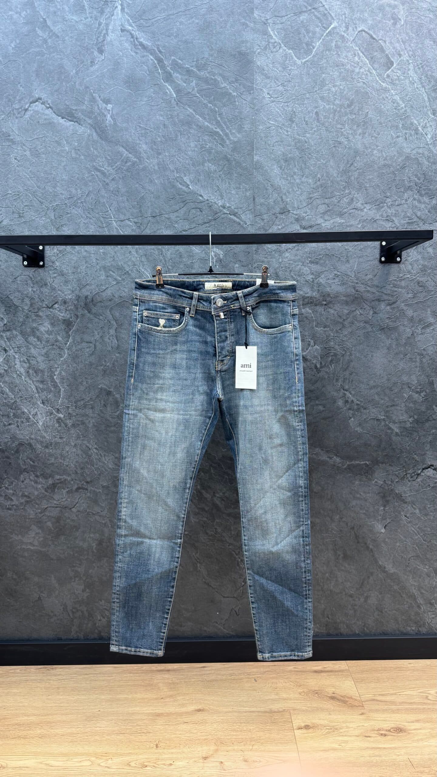 Ami Paris Heart Logo Slim Fit Jeans Dark Blue